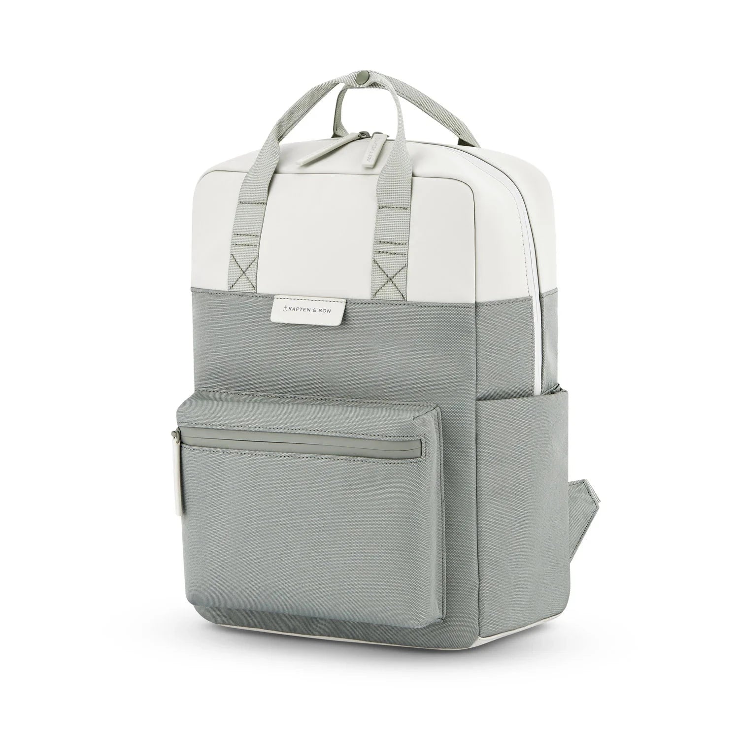 Bergen Pro Muted Sage Backpack with water resistant material and multiple pockets.