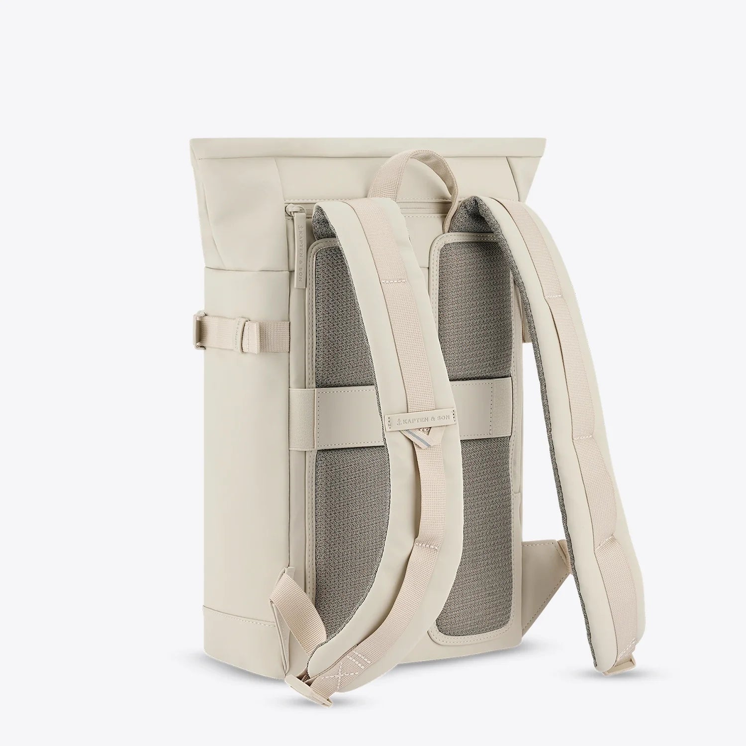 Helsinki Sandstone Backpack featuring adjustable padded shoulder straps and sleek design.
