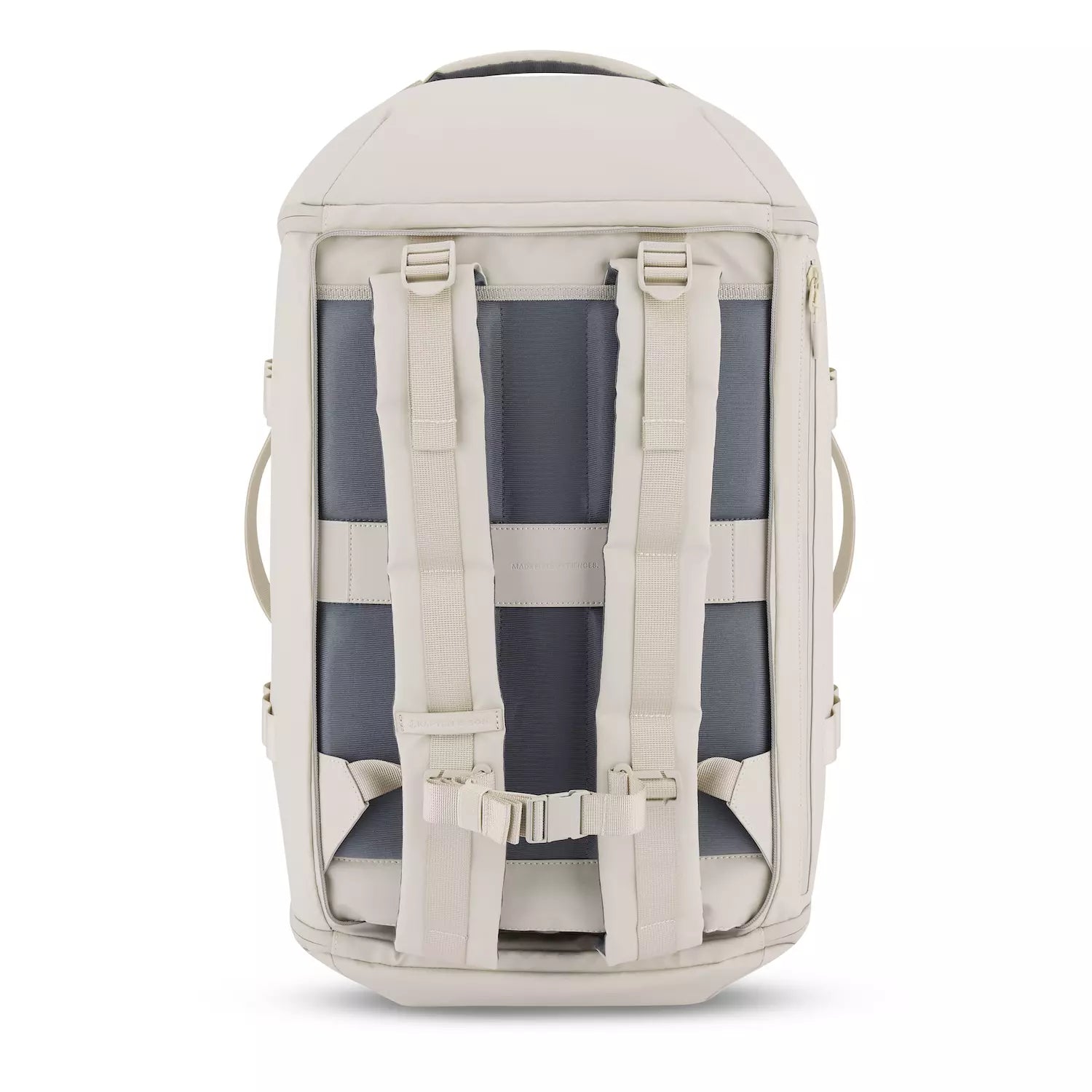 Lisbon Duffle Backpack Sandstone Backpack with padded straps and back, water repellent design and versatile storage.