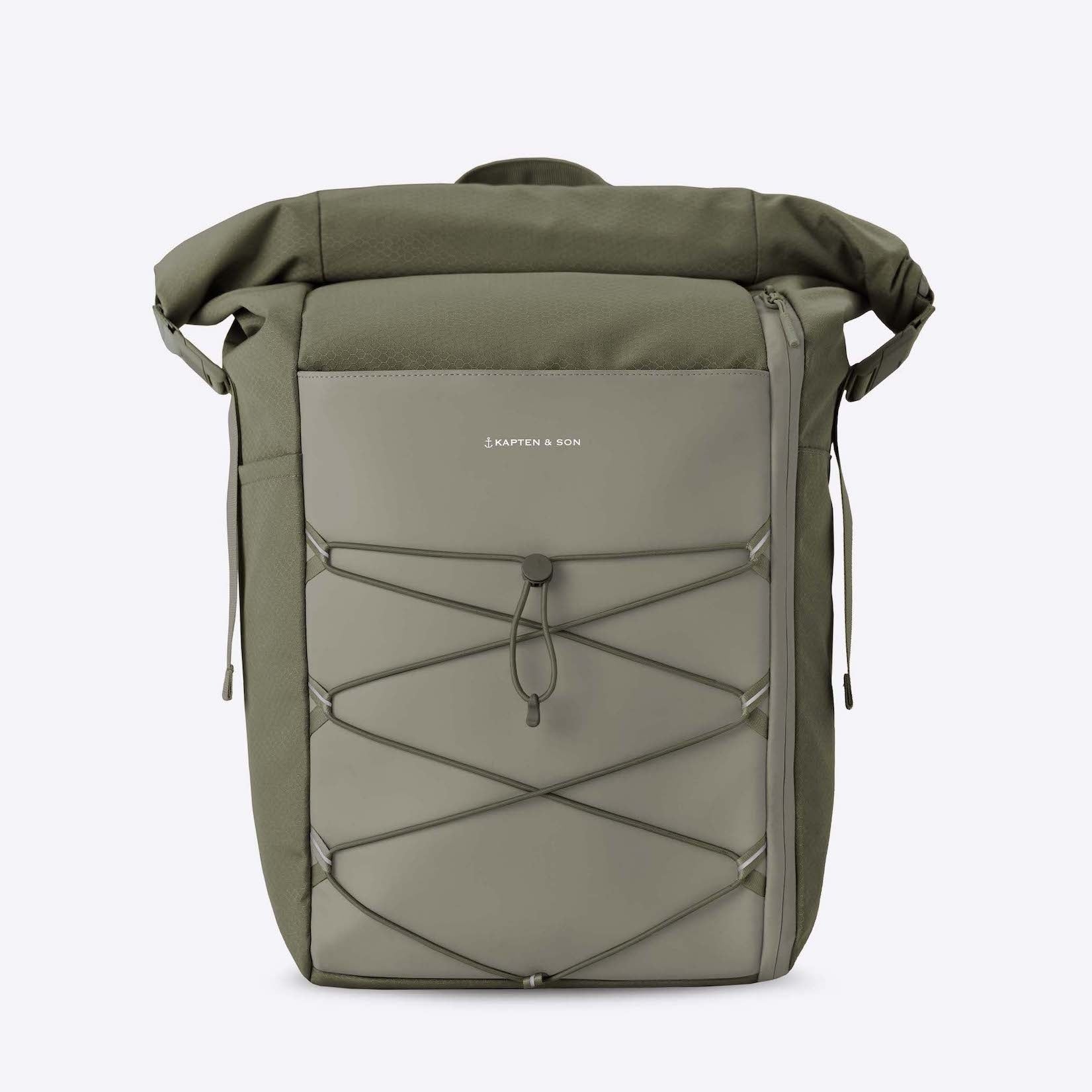 Yoho Forest Green Backpack with magnetic buckles, side pockets, and water-resistant design.