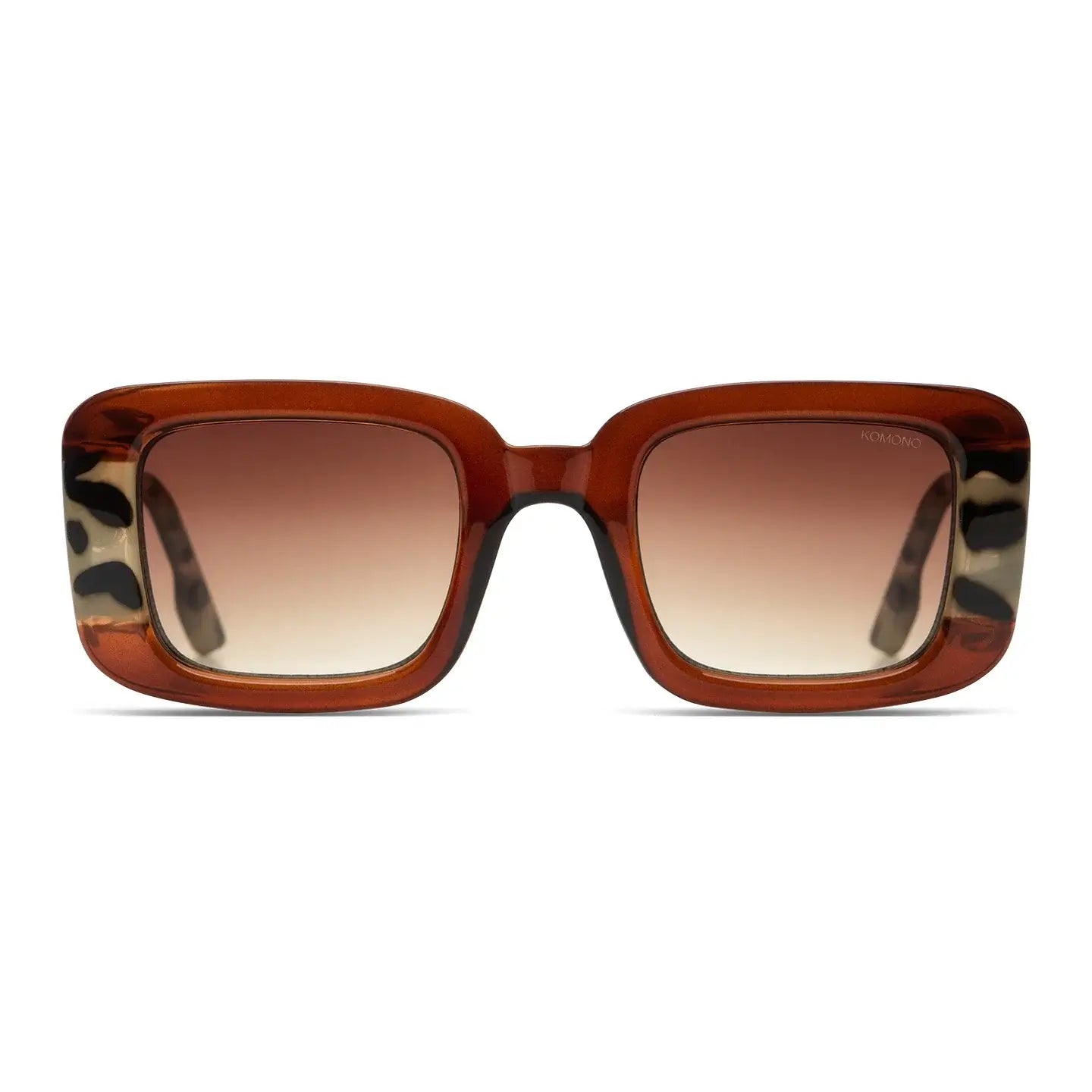 Avery Bronze Bobcoat Sunglasses with leopard print accents and gradient lenses, eco-friendly and UV 400 protection.