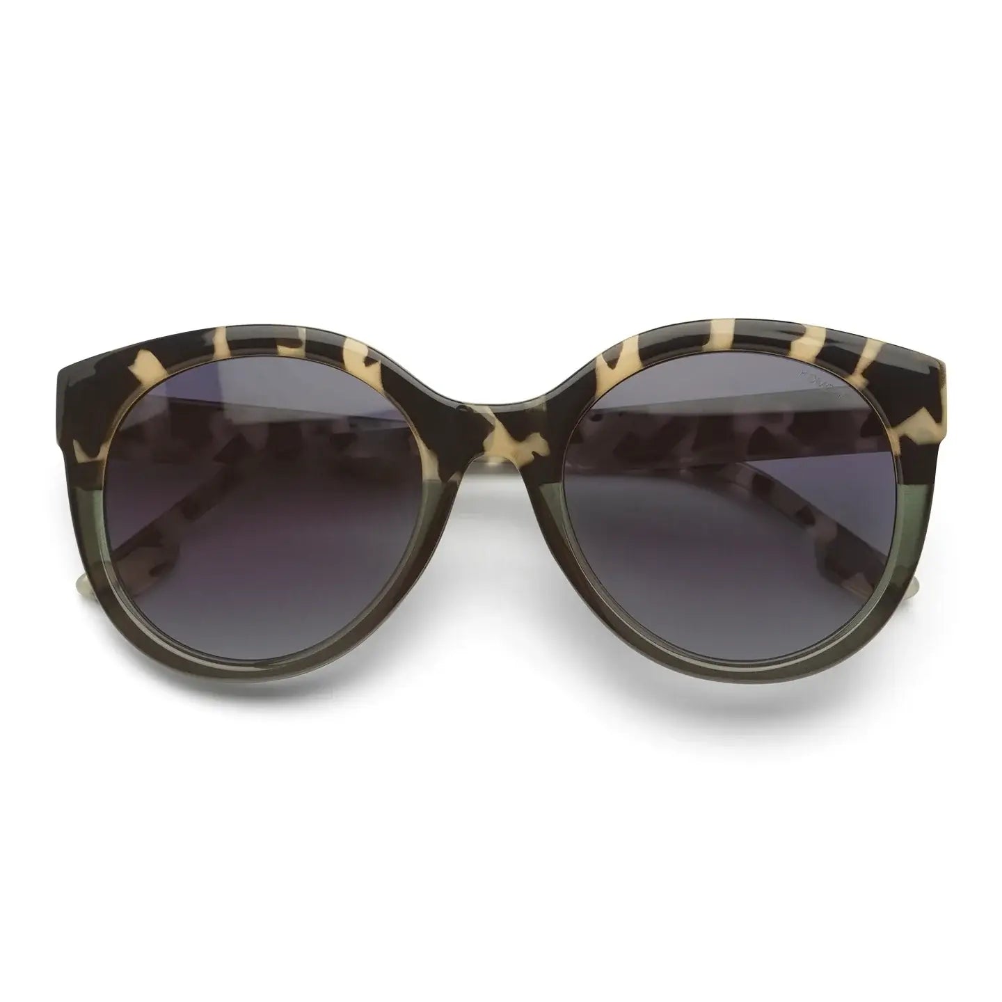 Ellis Emerald Bobcoat Sunglasses in a stylish cat-eye shape with dark lenses and unique tortoise frame design.