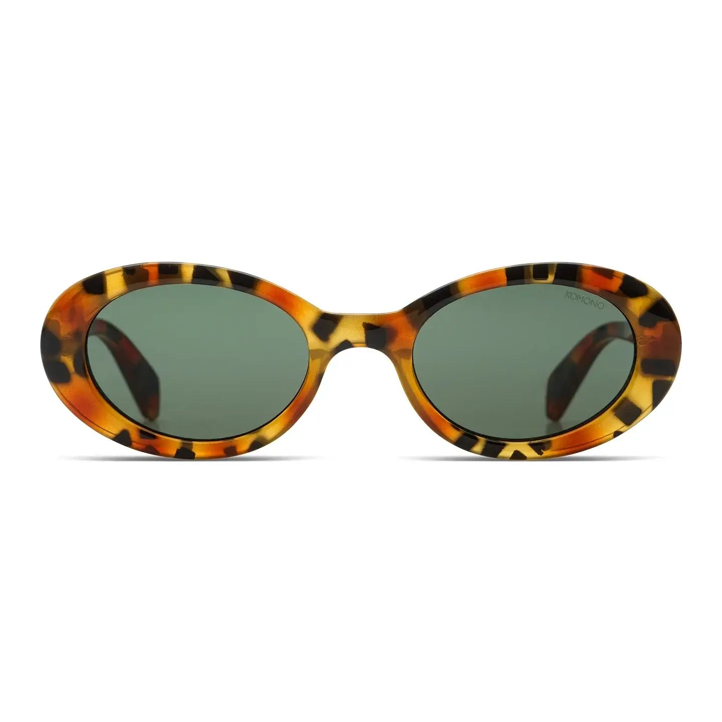 Ana Amber Shell Sunglasses with tortoiseshell frame and green lenses, UV 400 protection, eco-friendly design.