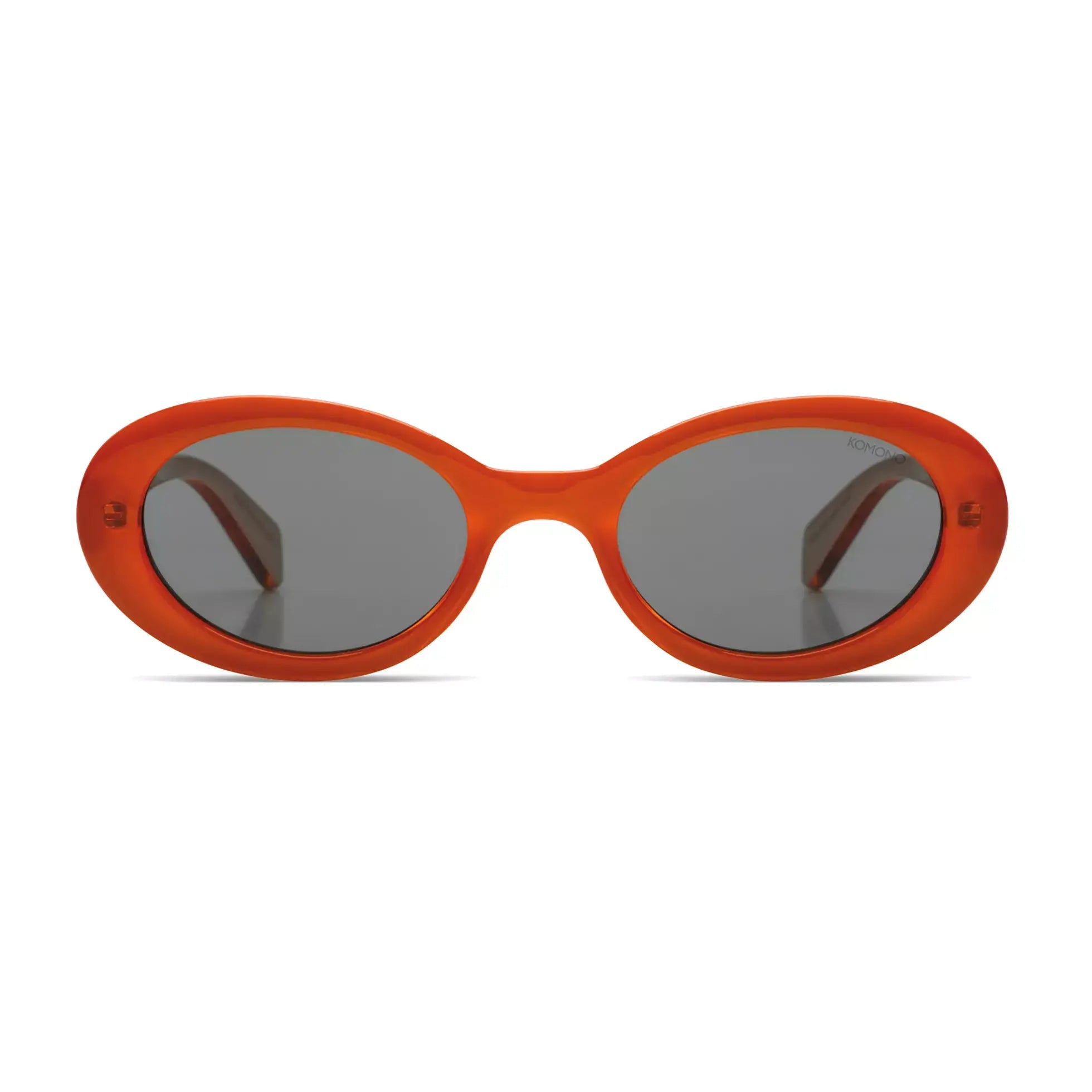 Ana Fox Sunglasses in vibrant orange frame with solid smoke UV 400 protection lenses.