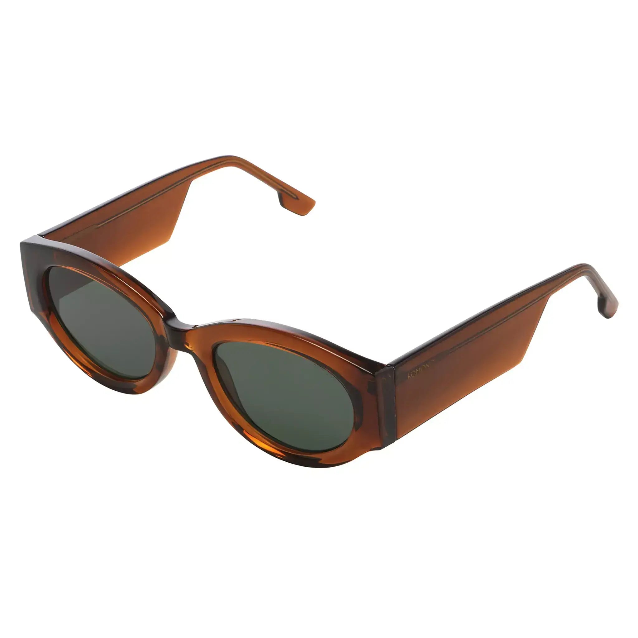 Dax Bronze Sunglasses featuring solid green lenses and eco-friendly bio nylon frame with UV 400 protection.