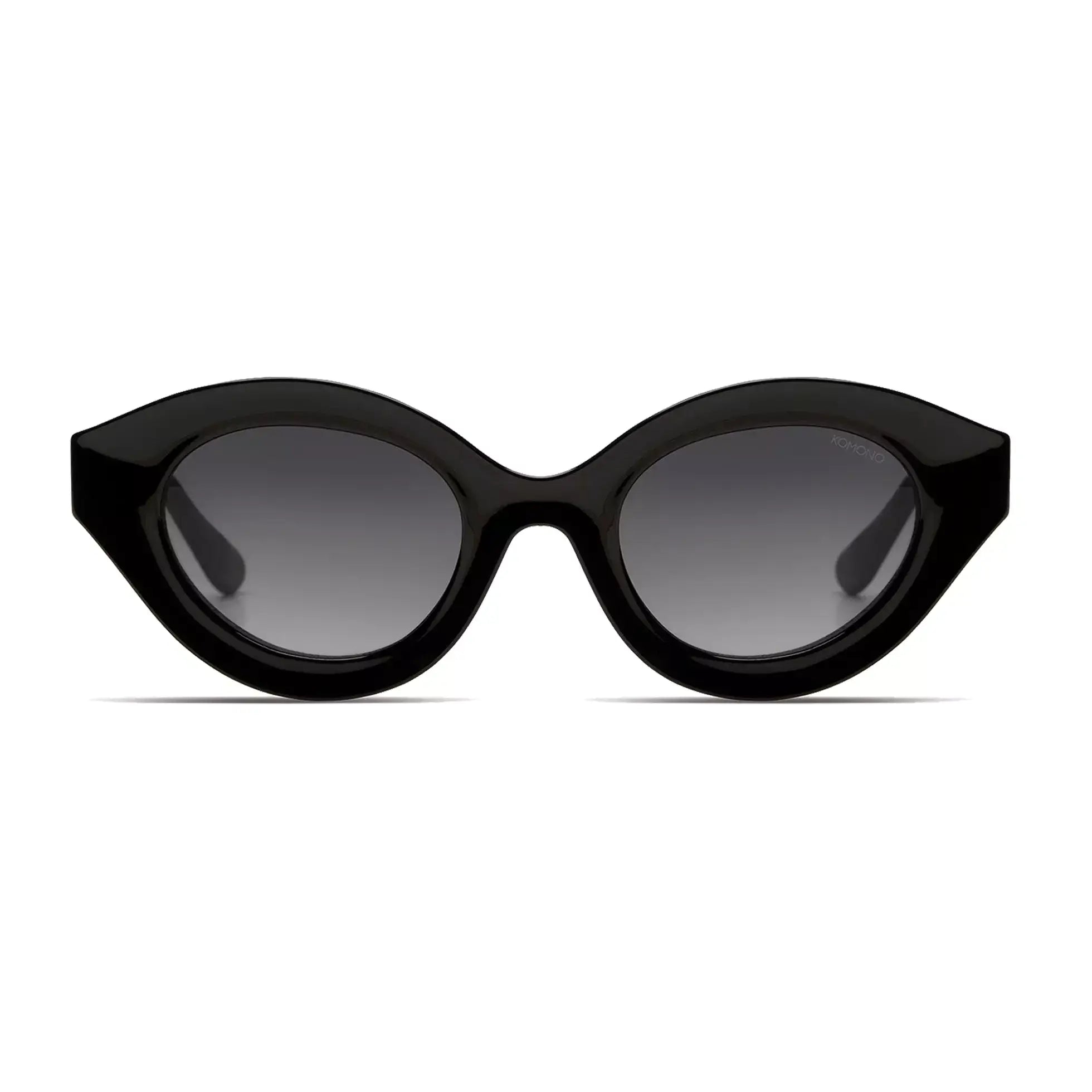 Grace Black Glossy Sunglasses with gradient smoke lenses and eco-friendly frame.