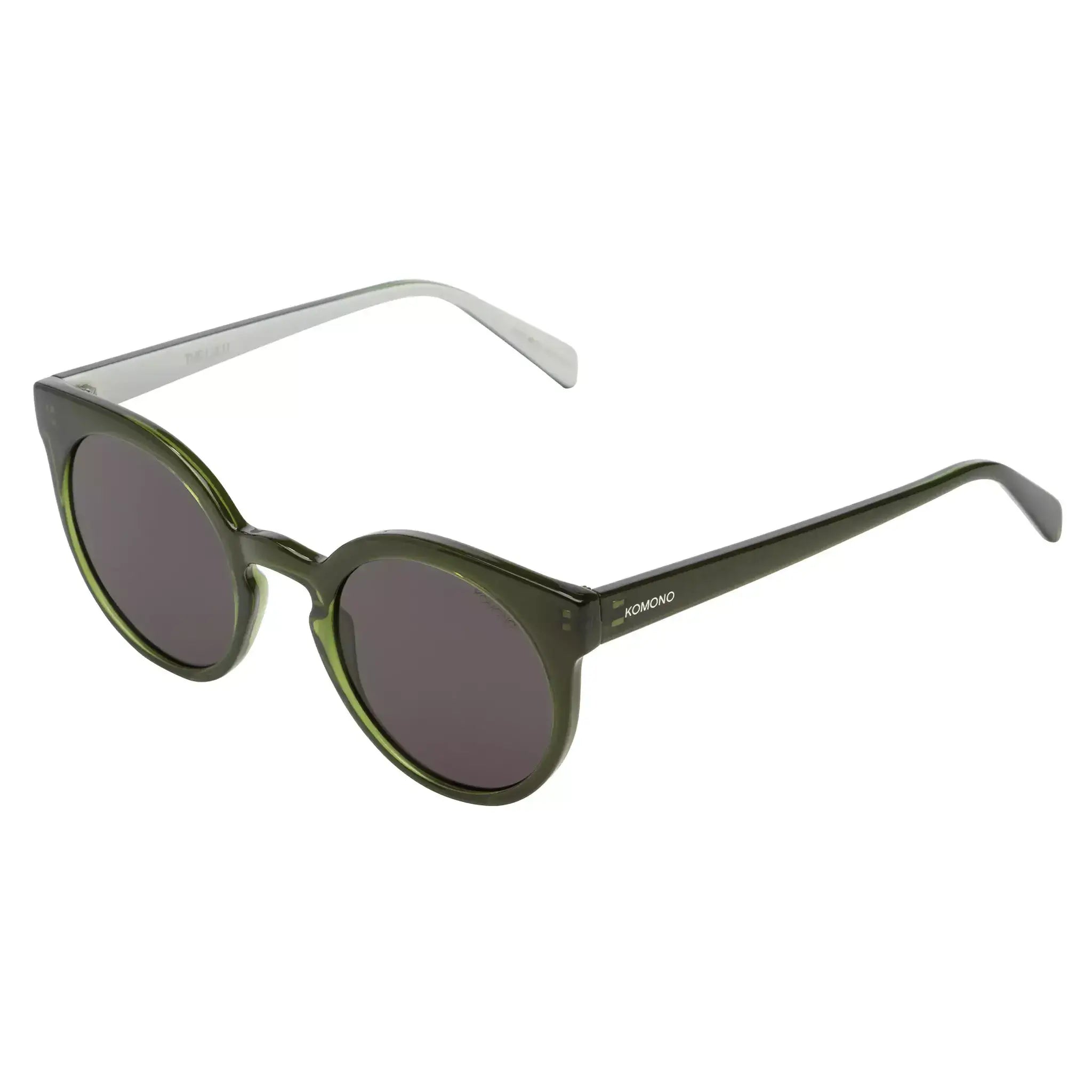 Lulu Seaweed Sunglasses with cat eye frame and UV 400 protection, solid smoke lenses, eco-friendly design.