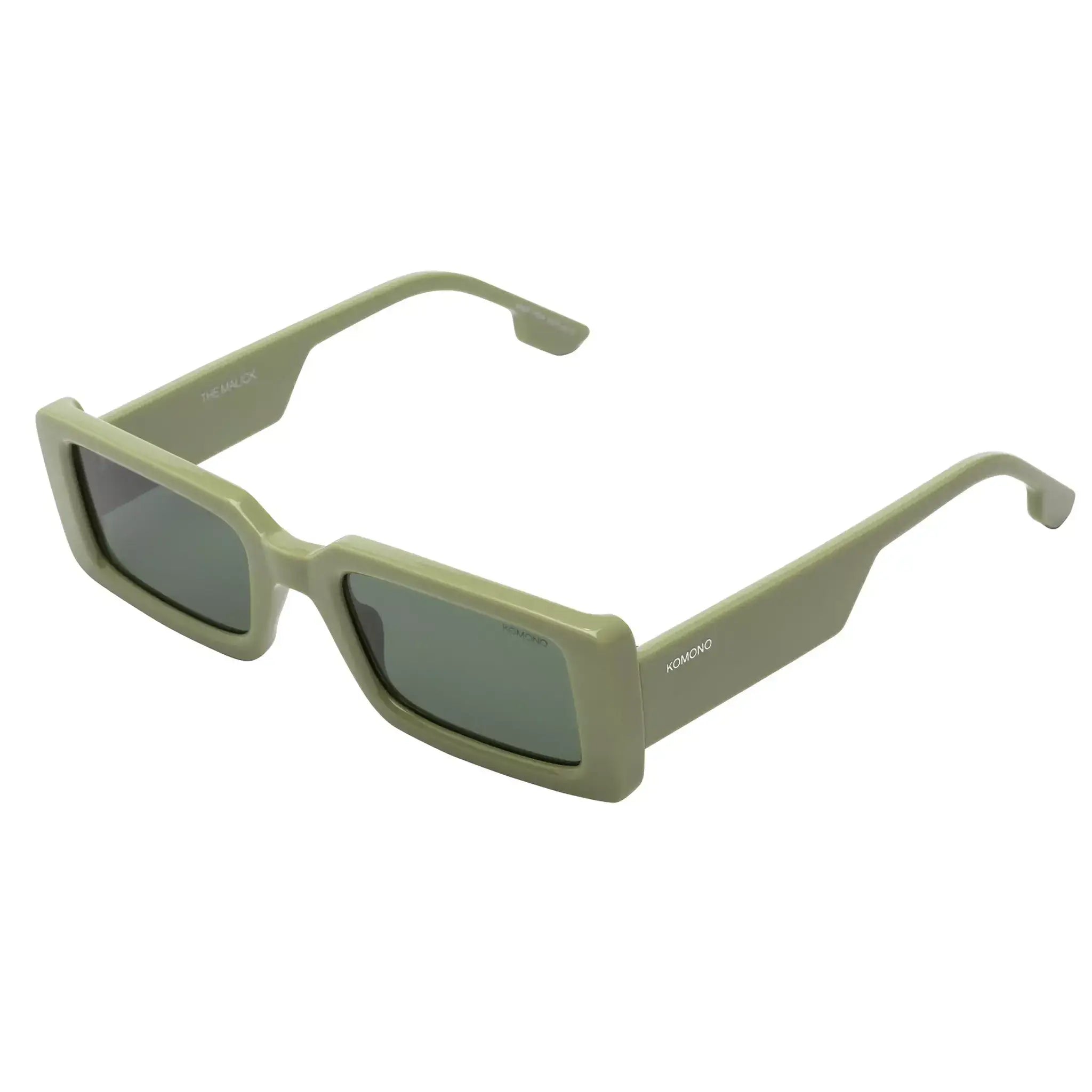 Malick Moss Sunglasses with solid green lenses, eco-made bio nylon frame, and UV 400 protection.