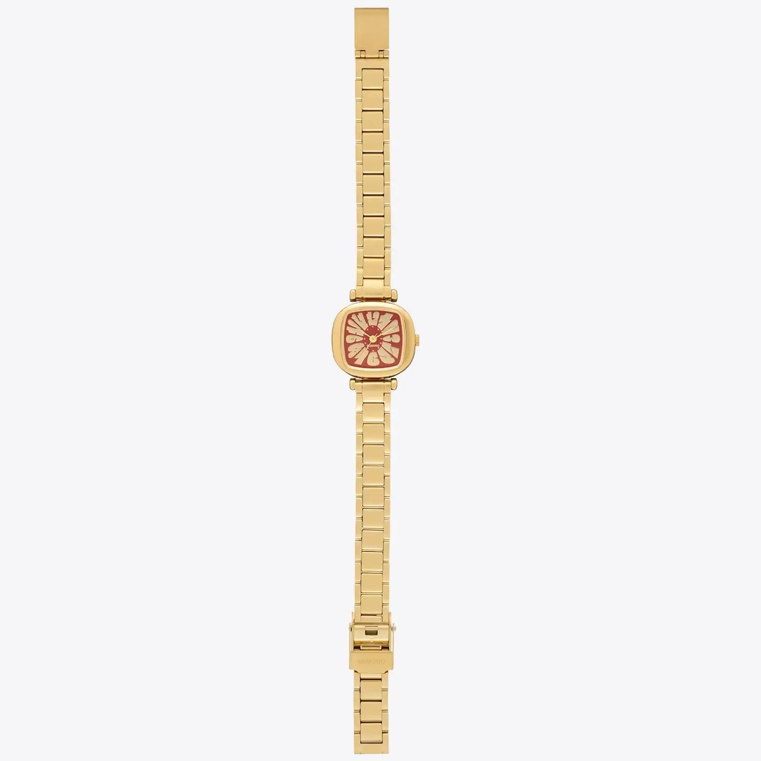 Moneypenny Flower Tire Gold Bordeaux Watch with gold alloy case and stainless steel strap