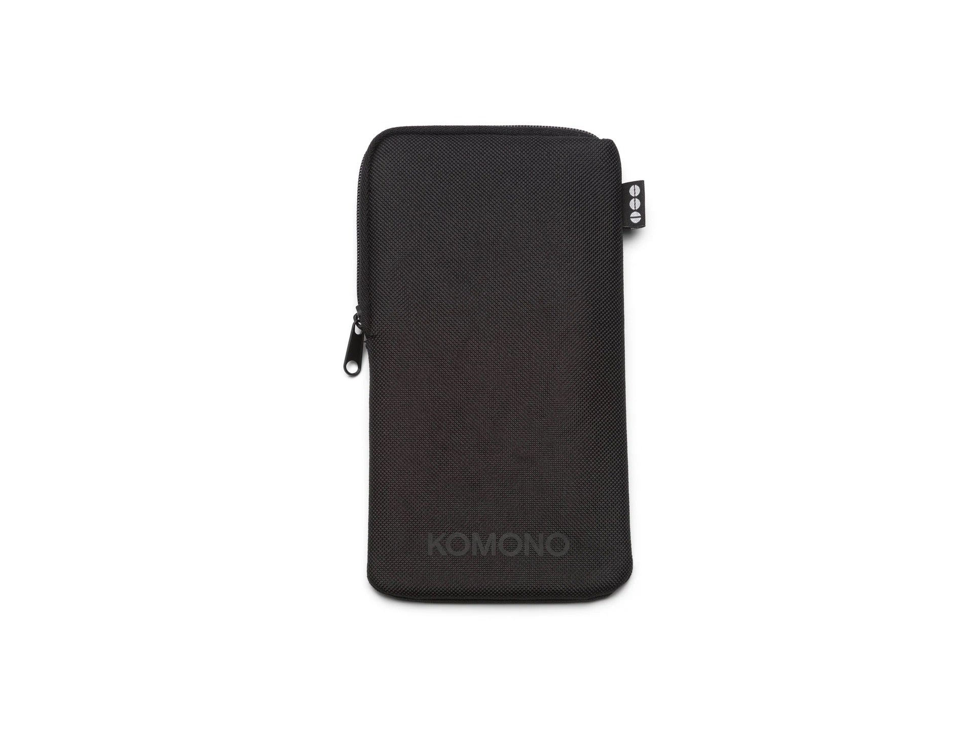 Black soft case for sunglasses featuring KOMONO branding, designed for protection and style.