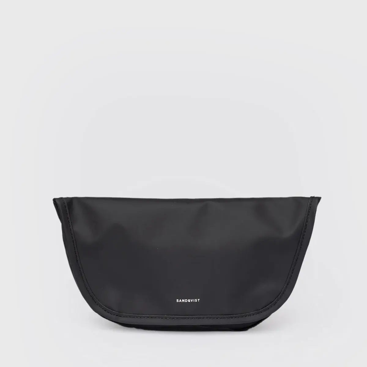 Stream Messenger Mini Black Shoulder Bag front view, stylish waterproof design with logo, perfect for everyday use.