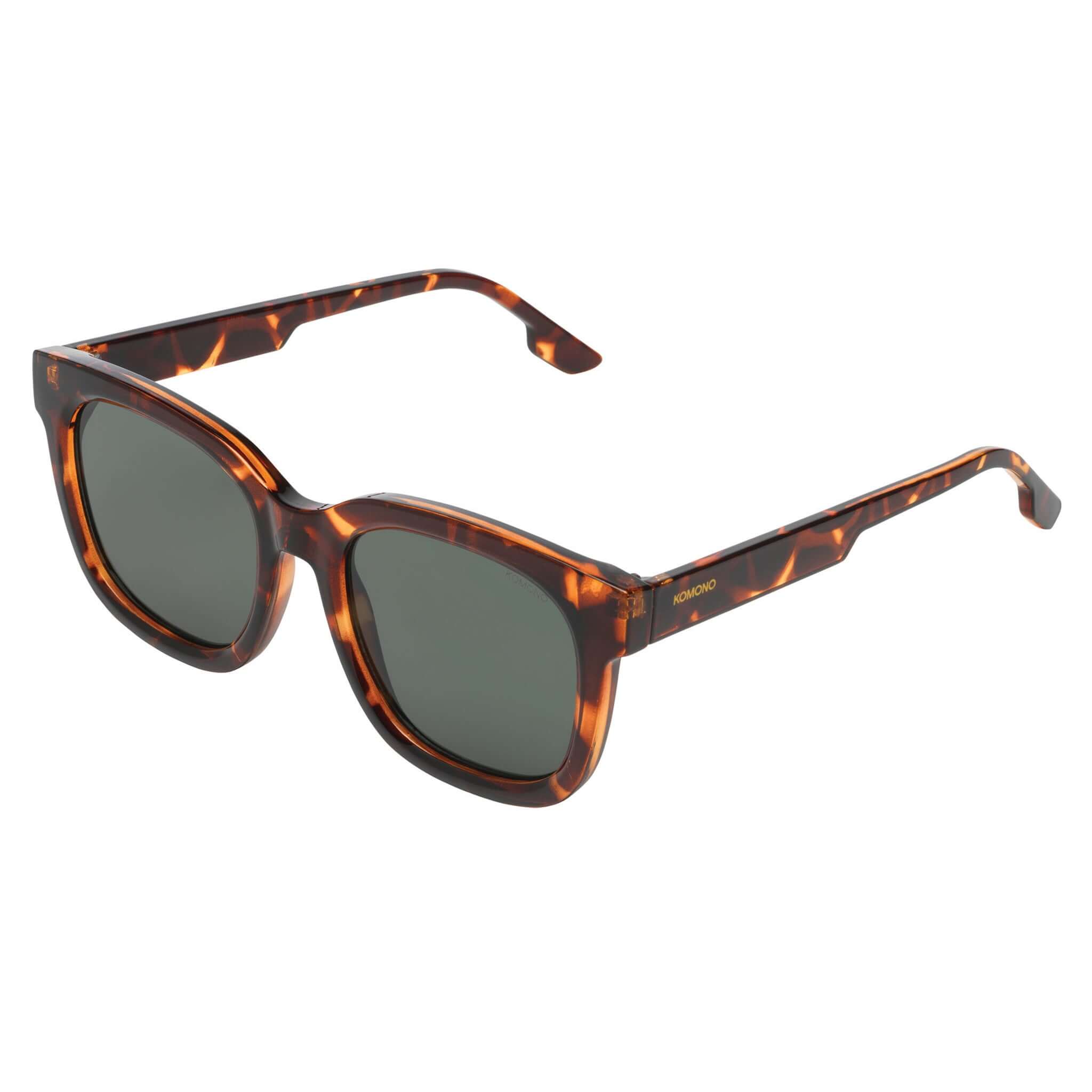 Sienna Havana Sunglasses with dark green lenses in eco-made bio nylon frame, offering UV 400 protection.
