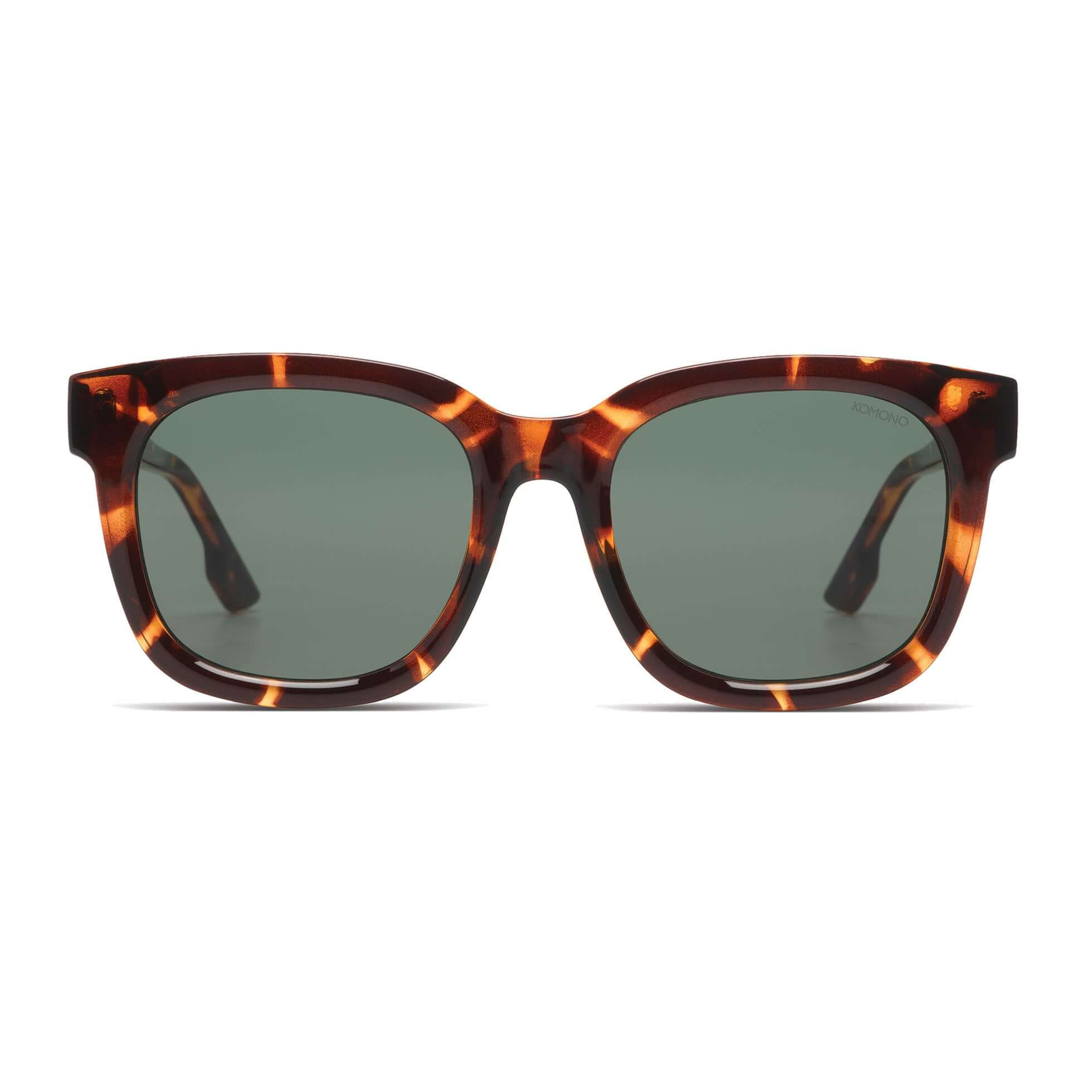Sienna Havana Sunglasses featuring dark green UV 400 protection lenses in a stylish eco-made bio nylon frame.