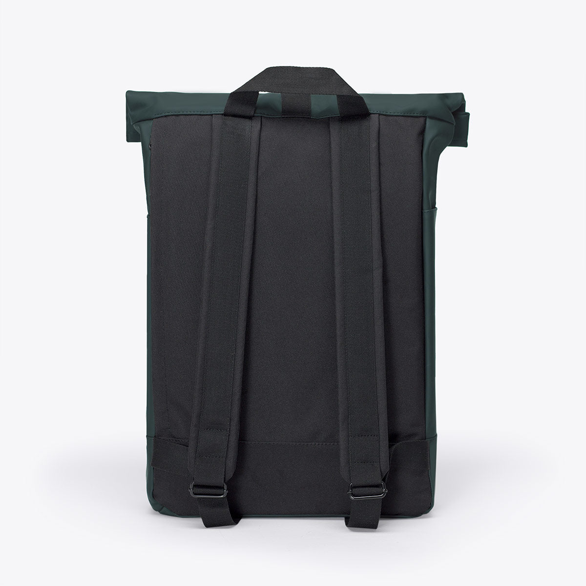 Back view of Hajo Lotus Forest Backpack showcasing padded shoulder straps and roll-top design.