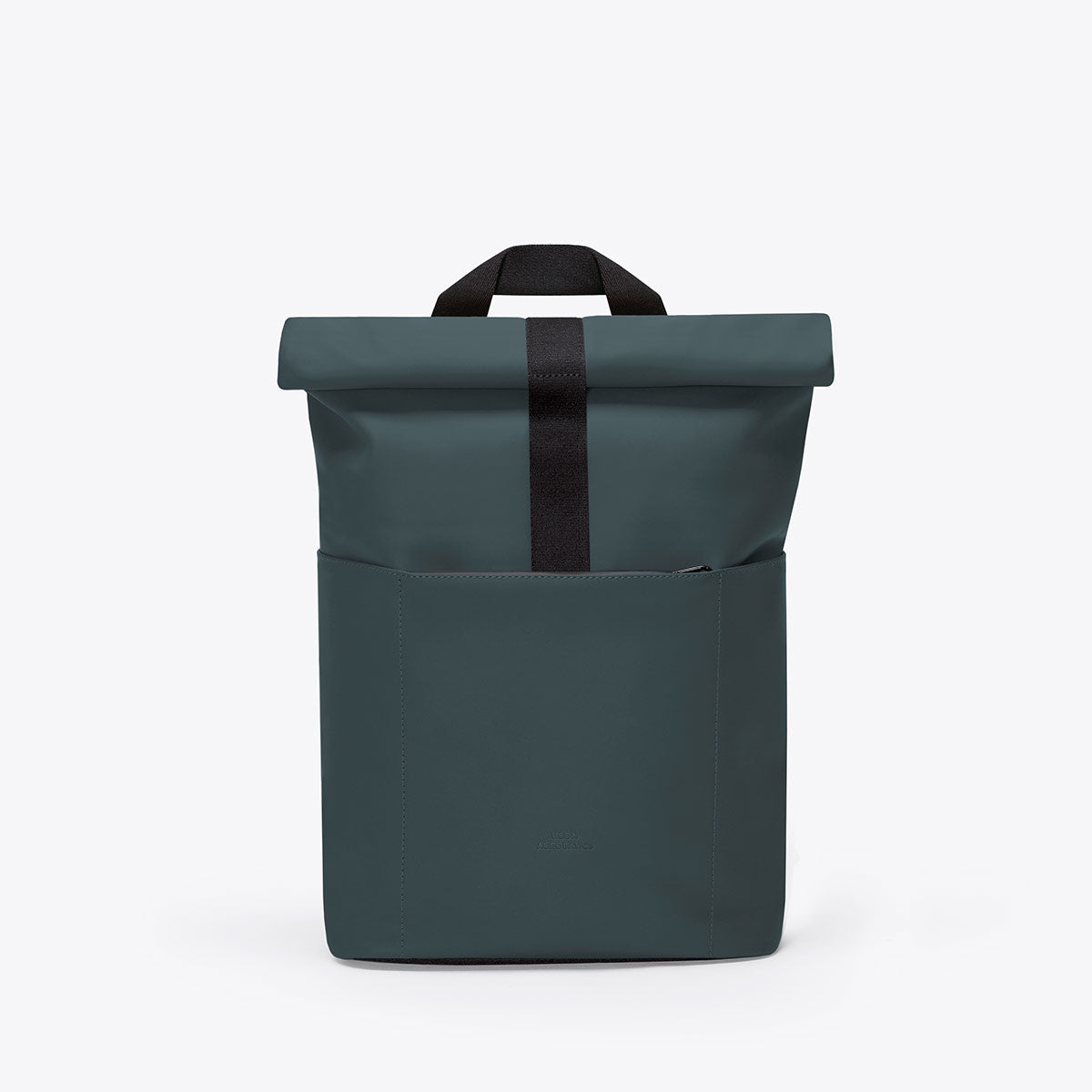 Hajo Macro Lotus Forest Backpack with roll-top closure and extra side zipper, waterproof design, exterior pocket.