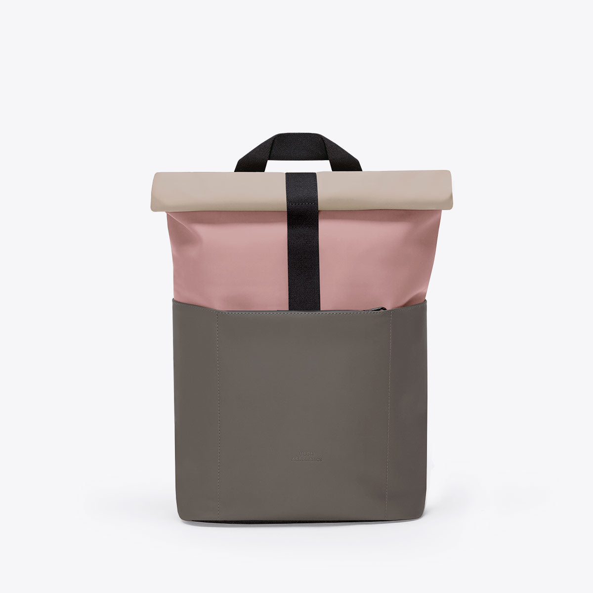 Hajo Macro Lotus Rose Dark Grey Backpack with waterproof roll-top closure and extra side zipper.