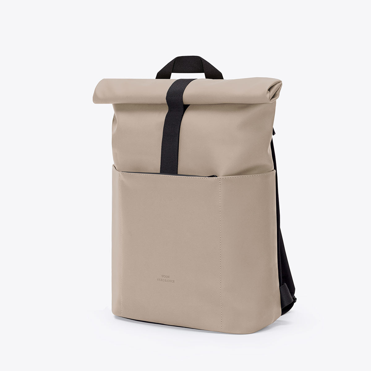 Hajo Mini Lotus Nude Backpack with roll-top closure, suitable for 16 inch laptop, in beige color.