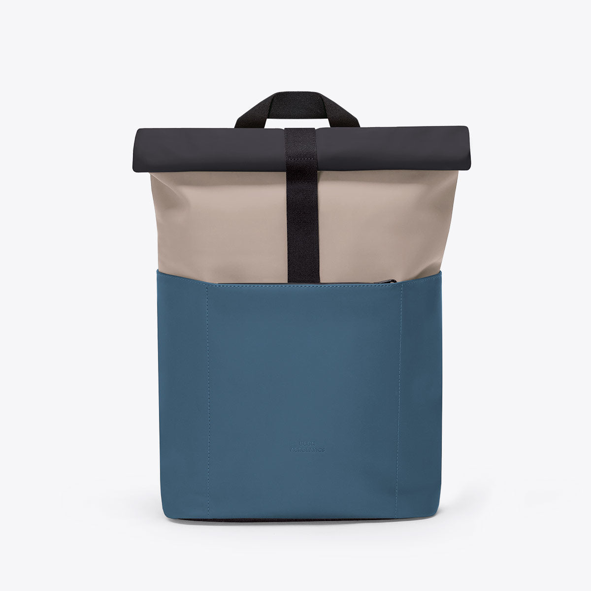 Hajo Mini Lotus Nude Petrol Backpack, waterproof roll-top closure, padded straps, 12L capacity.