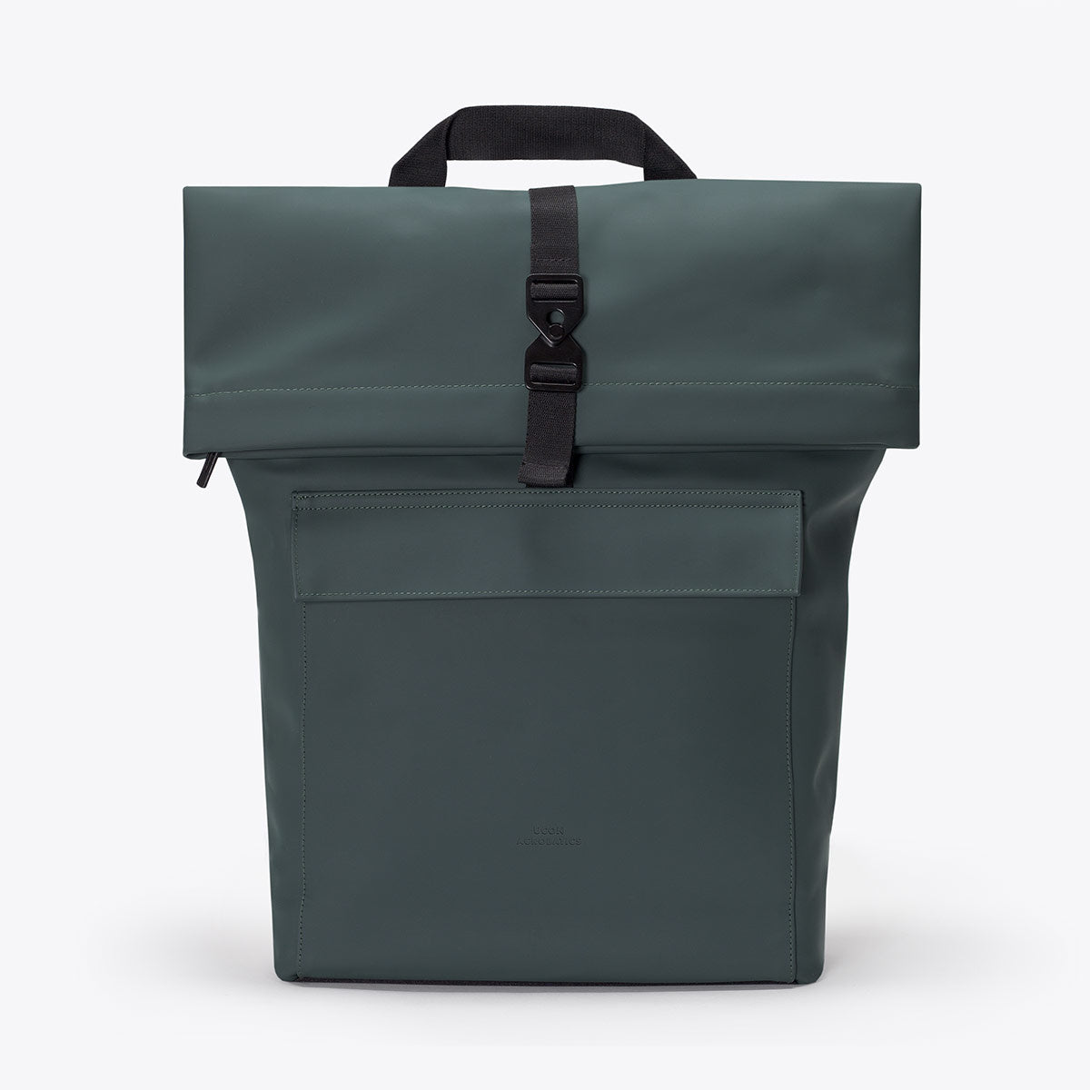 Jasper Lotus Forest Backpack featuring a waterproof roll-top closure and extra side zipper, suitable for a 16-inch laptop.