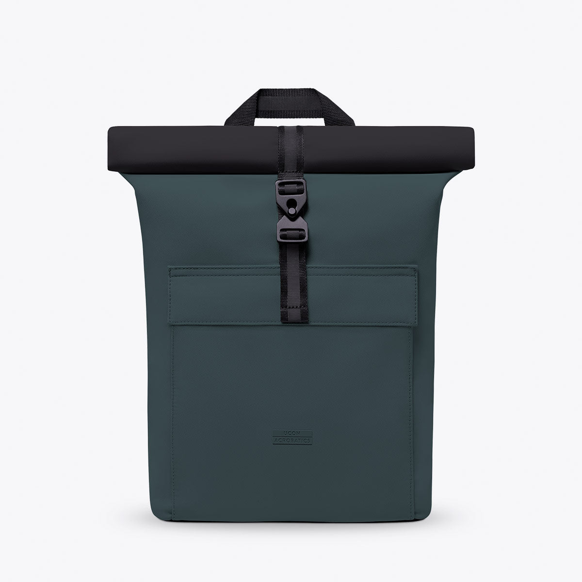 Jasper Mini Aloe Forest Backpack with waterproof roll-top closure and side zipper, ideal for 16 inch laptops.