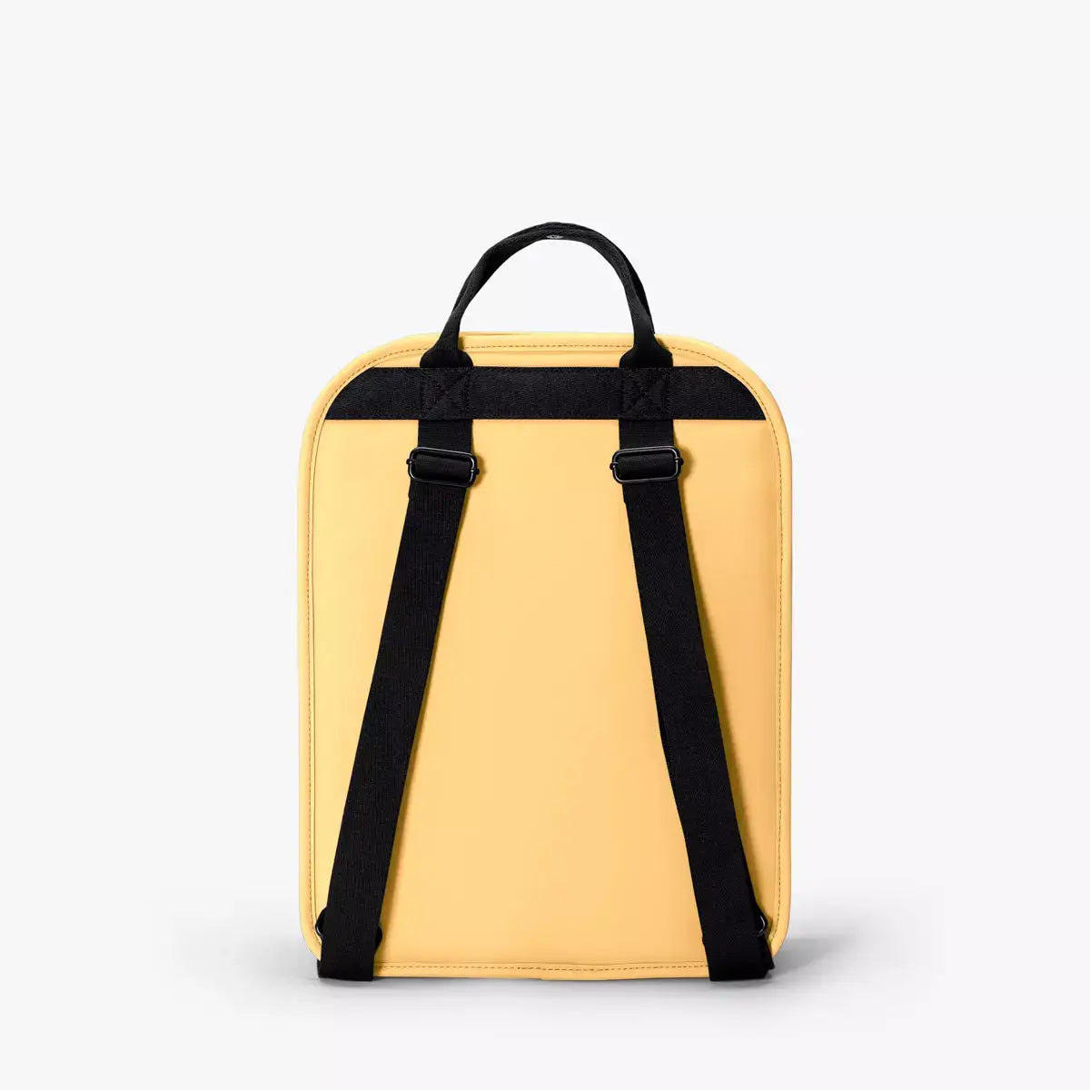 Back view of Alison Lotus Infinity Lemon Backpack showcasing adjustable straps and sleek, waterproof design.