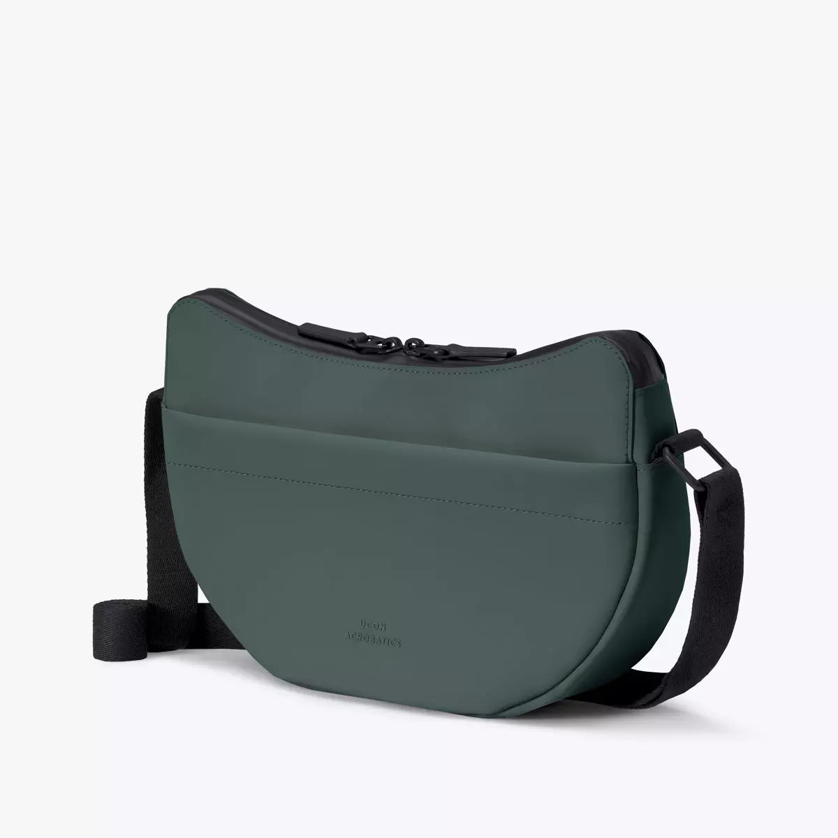 Alva Medium Lotus Infinity Pine Green Shoulder Bag made of durable, waterproof material with soft felt interior and adjustable strap.