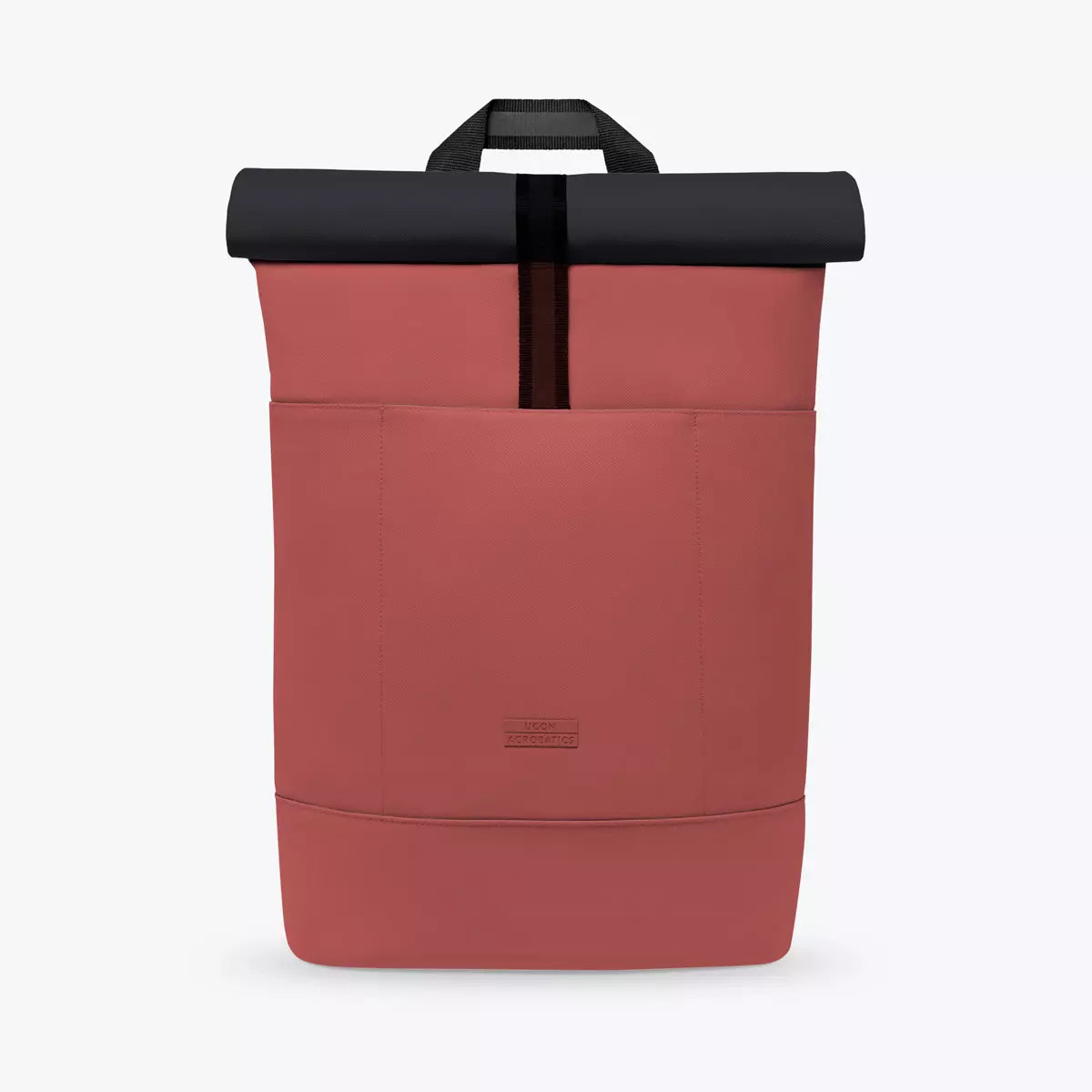 Hajo Aloe Hibiscus Black Backpack in pink with roll-top closure and side zipper, made from recycled PET bottles.