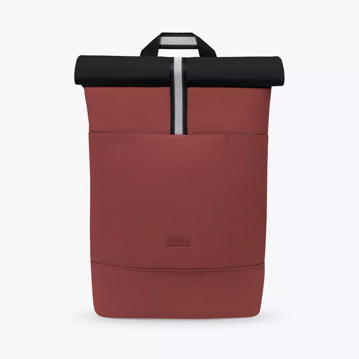 Hajo Aloe Hibiscus Black Backpack with roll-top closure and reflective bands, perfect for 16 inch laptops.