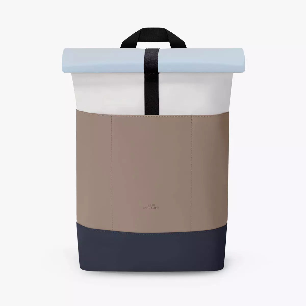 Hajo Lotus Infinity Glacier Grey Dark Sand Backpack featuring a stylish roll-top design and multiple durable materials.