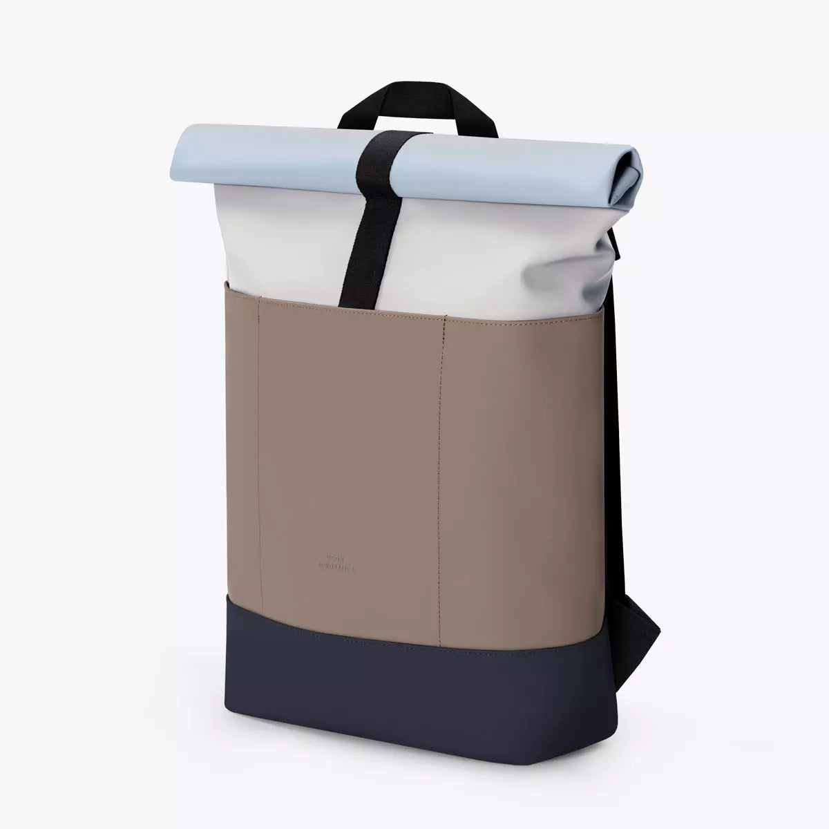 Hajo Lotus Infinity Glacier Grey Dark Sand Backpack with roll-top design and multiple colors.