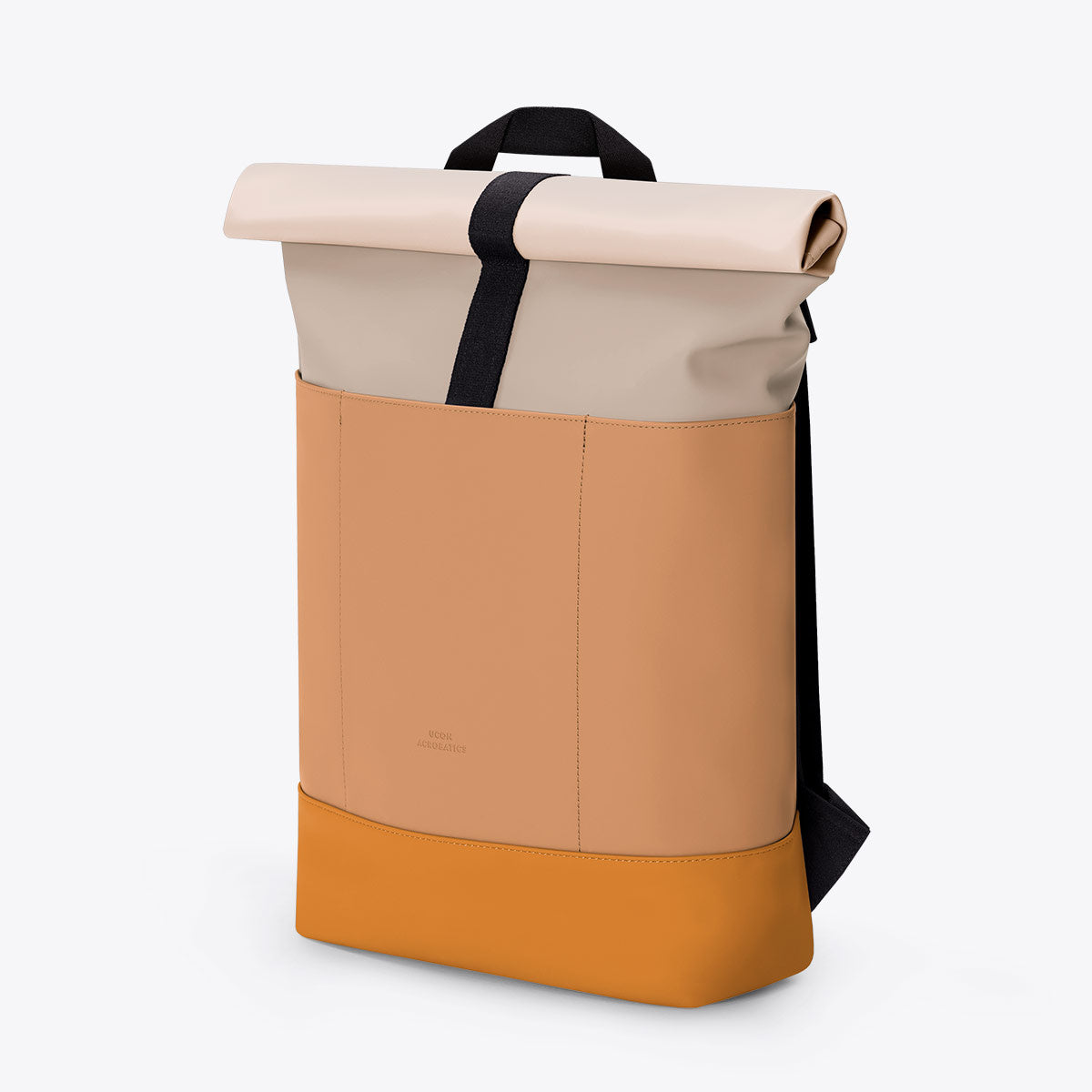 Hajo Lotus Nude Clay Backpack in a stylish roll-top design with padded straps and waterproof material.