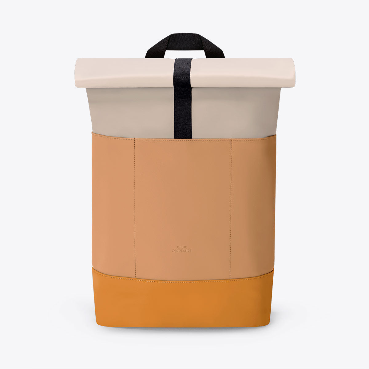 Hajo Lotus Nude Clay Backpack with waterproof roll-top and padded straps, perfect for 16 inch laptops.