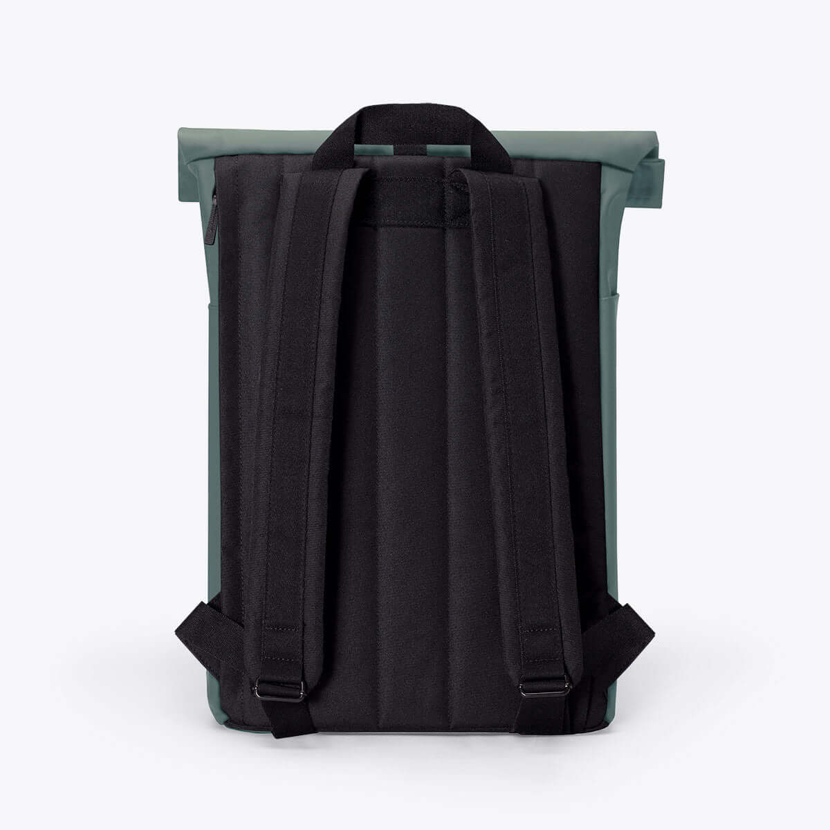Hajo Lotus Pine Green Backpack back view showcasing padded straps and roll-top design.