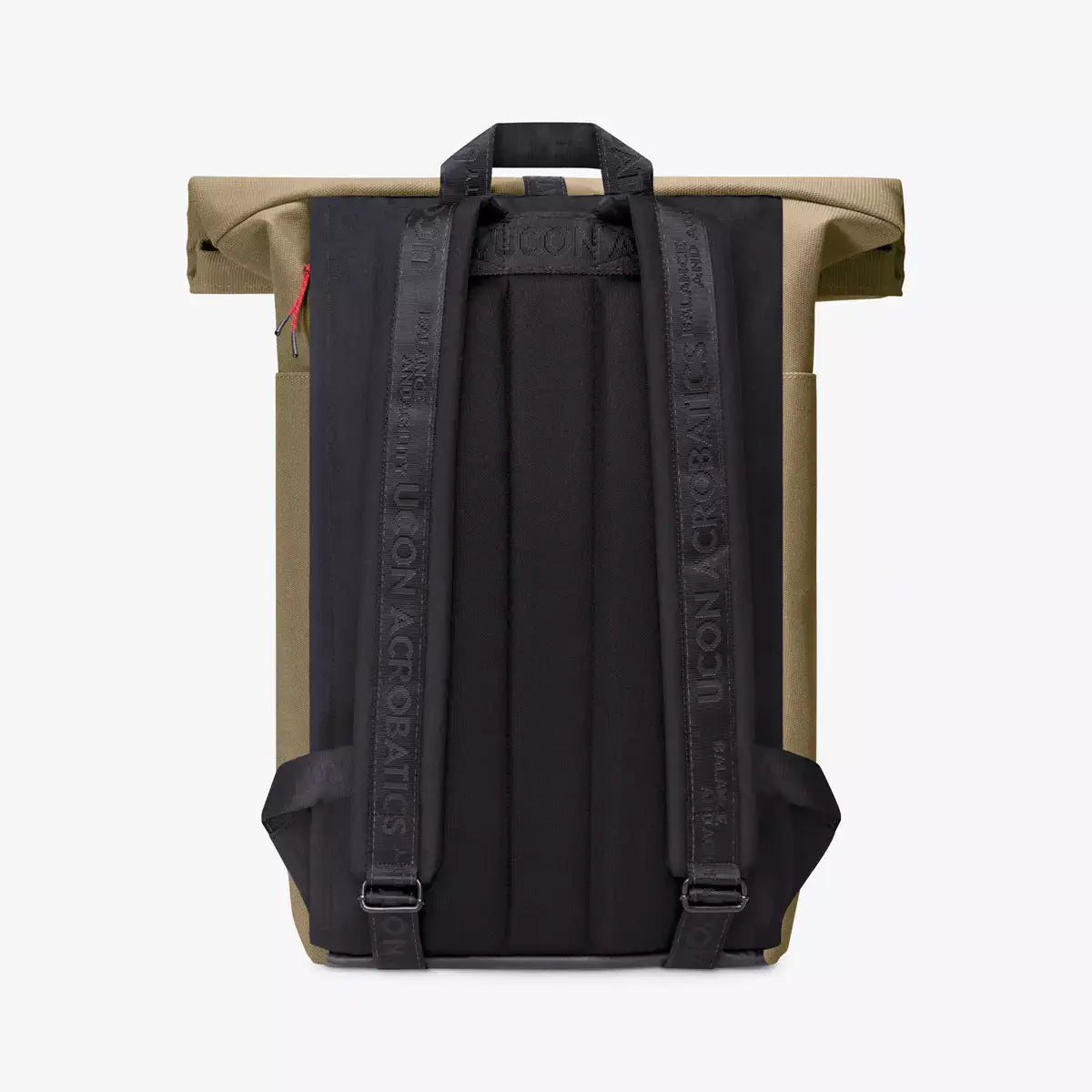 Hajo Phantom Olive Reflective Backpack with roll-top closure and padded straps, showcasing back view design.