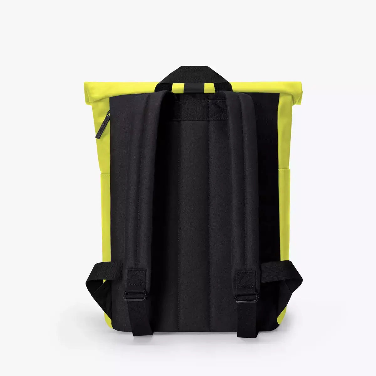 Hajo Mini Lotus Acid Lime Backpack showing the back with padded shoulder straps and roll-top closure in acid lime color.