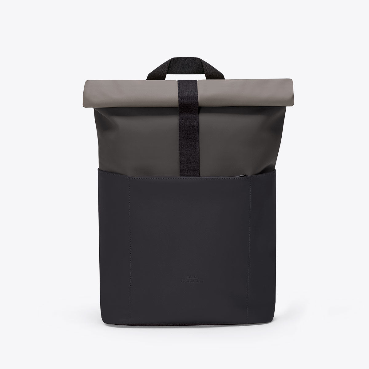 Hajo Mini Lotus Asphalt Black Backpack with roll-top closure, waterproof design, and padded straps.