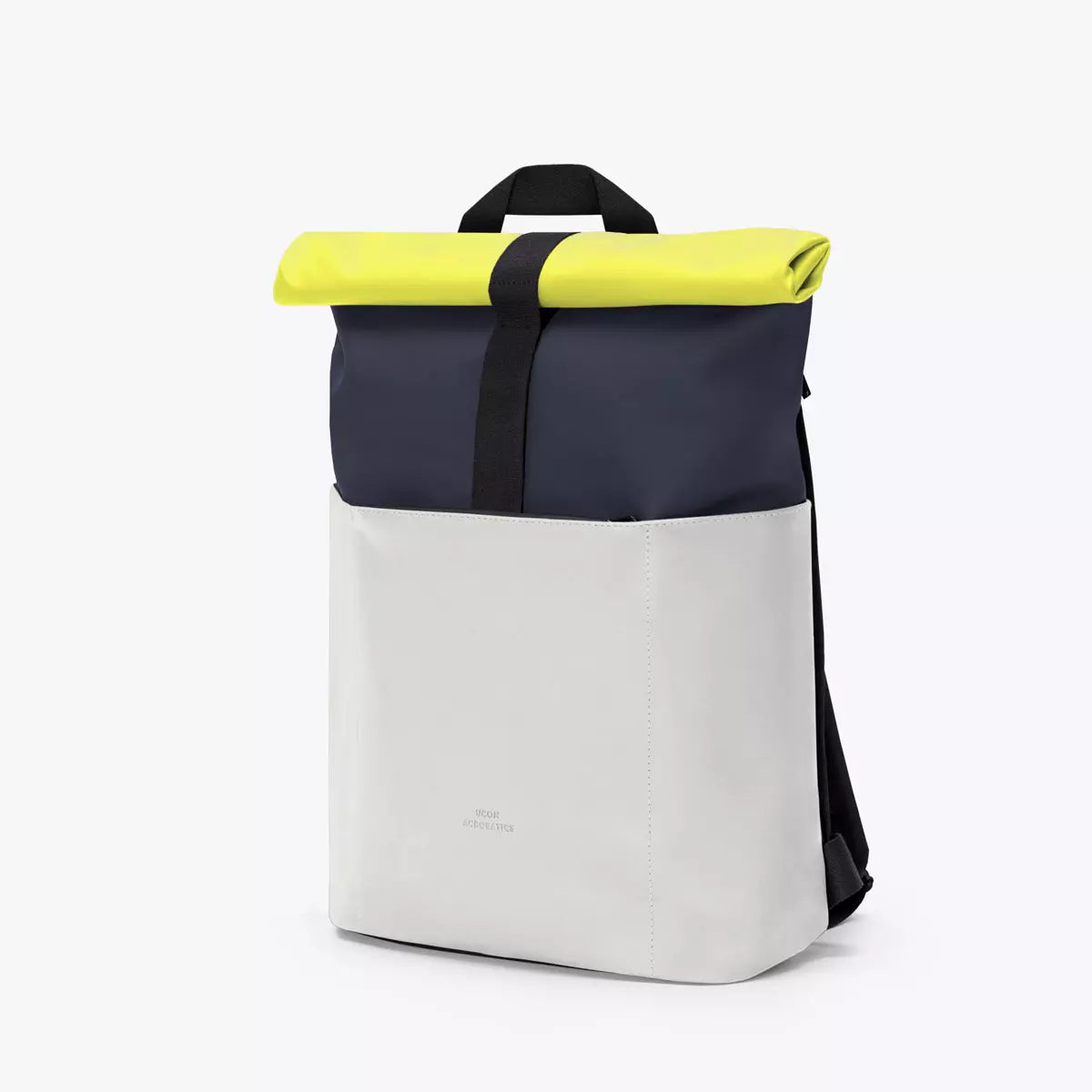 Hajo Mini Lotus Dark Navy Light Grey Backpack with roll-top and extra side zipper, waterproof and stylish.