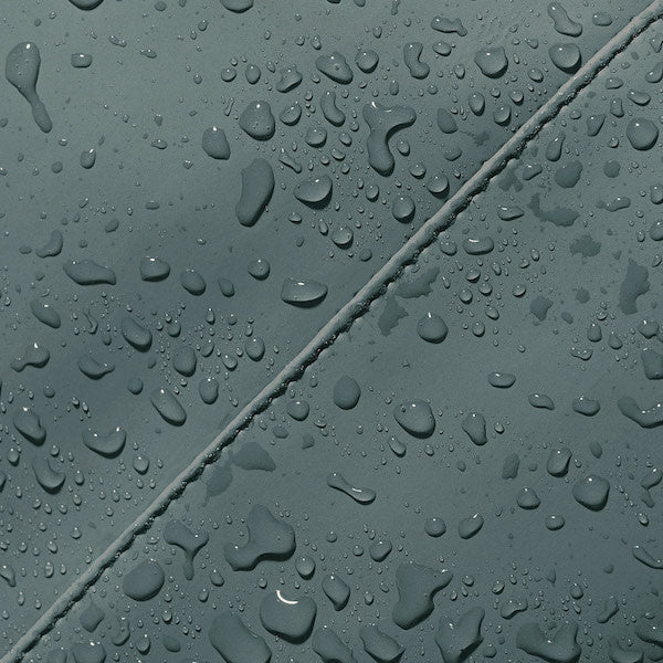 Close-up of waterproof material showcasing droplets on Hajo Mini Lotus Forest Pine Green Backpack.