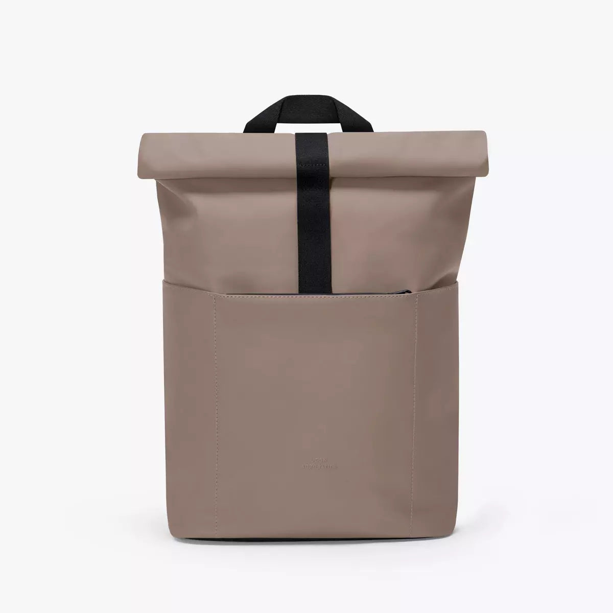 Hajo Mini Lotus Infinity Dark Sand Backpack with roll-top design and front pocket in durable, waterproof material.