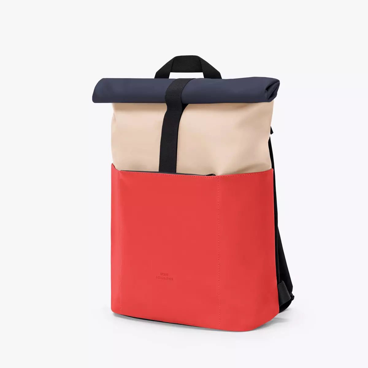 Hajo Mini Lotus Light Almond Red Backpack in waterproof and dirt-repellent design with roll-top closure.