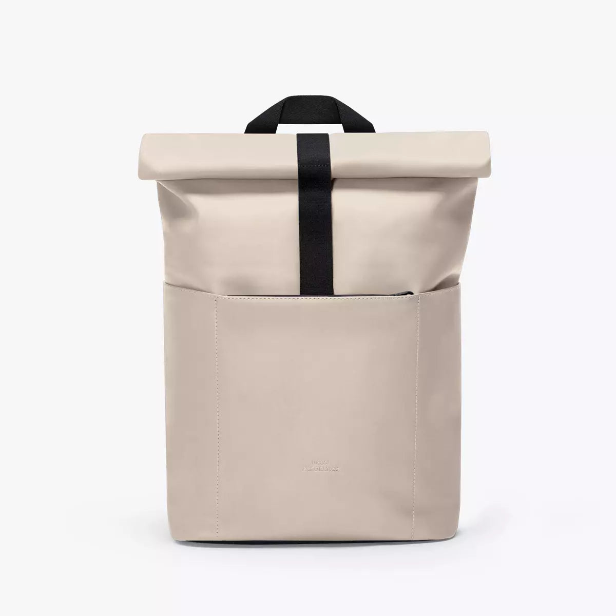 Hajo Mini Lotus Light Sand Backpack with roll-top closure and extra side zipper, suitable for 16 inch laptop.