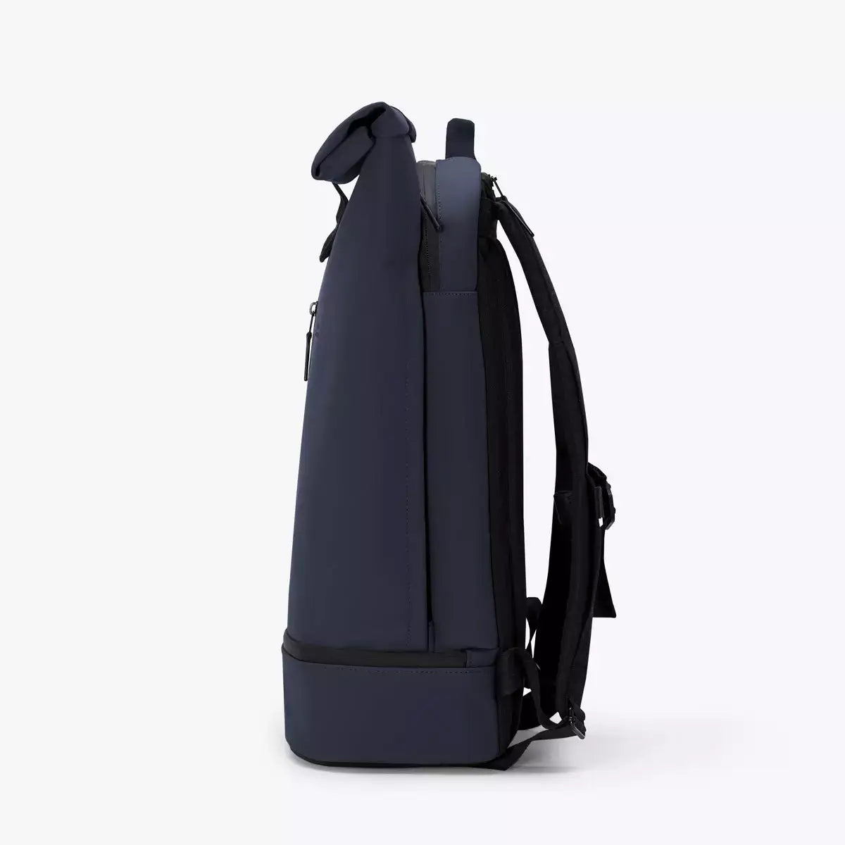 Hajo Pro Lotus Dark Navy Backpack side view highlighting its roll-top design and waterproof material.