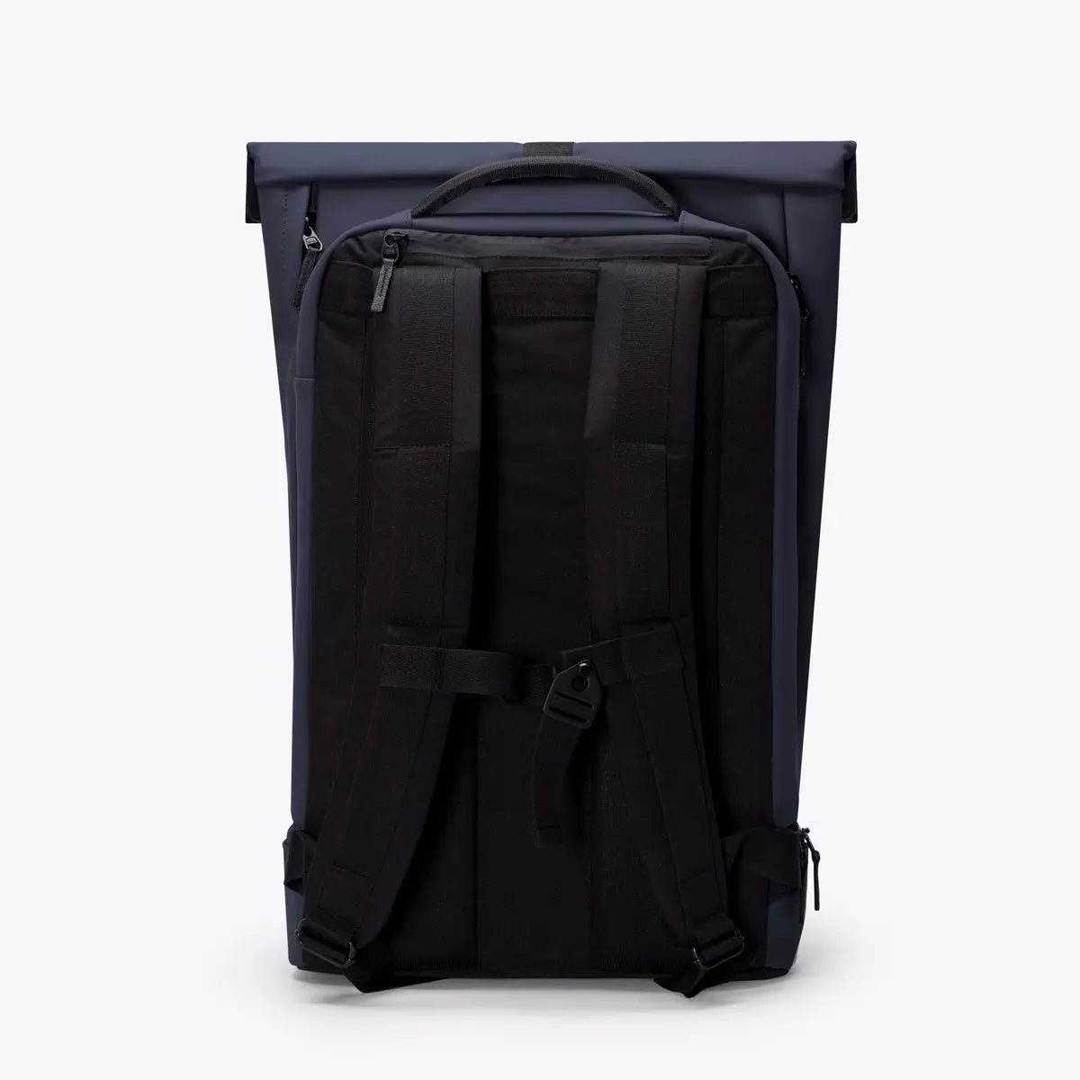 Hajo Pro Lotus Dark Navy Backpack showing the back view with adjustable straps and roll-top design