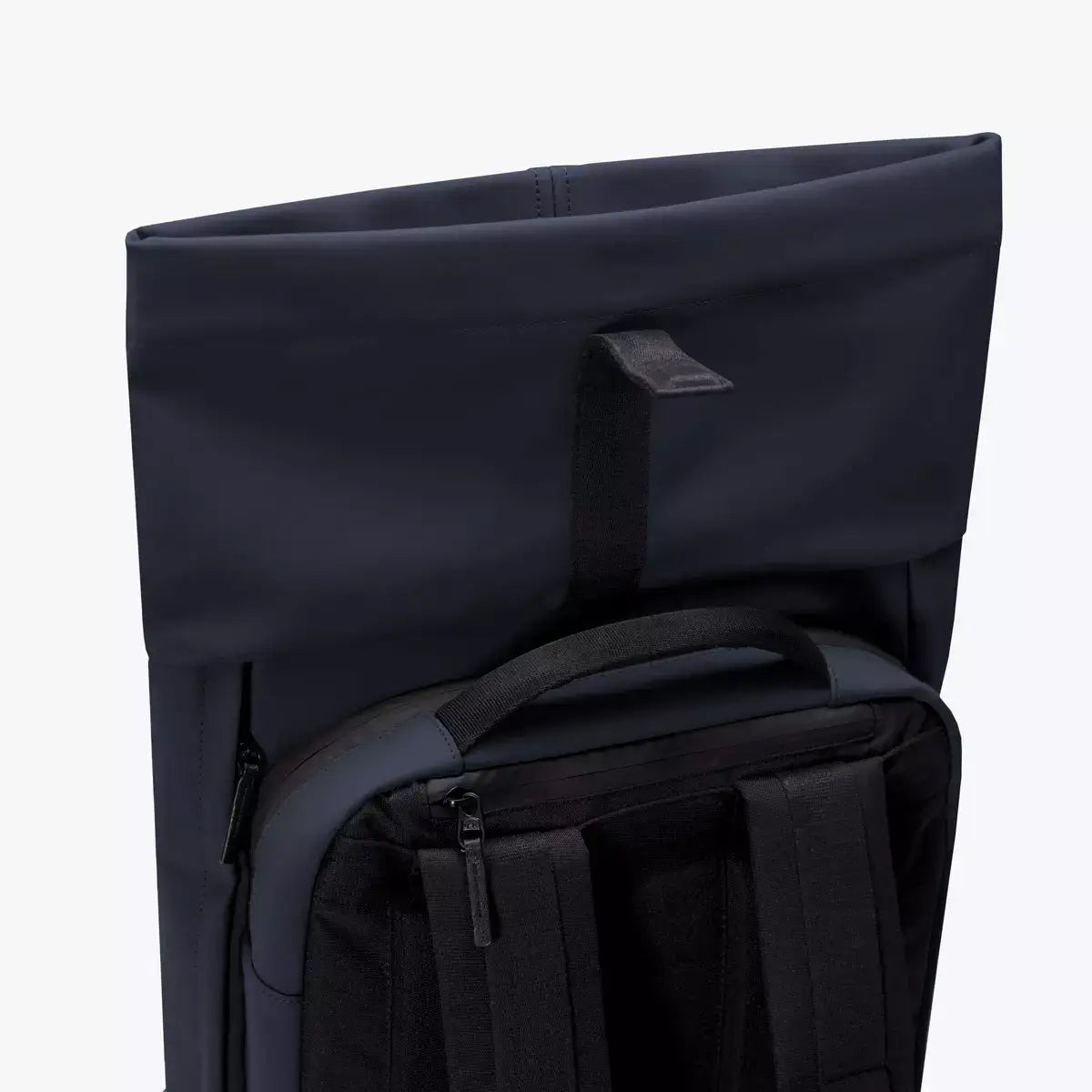 Hajo Pro Lotus Dark Navy Backpack roll-top closure detail for waterproof protection