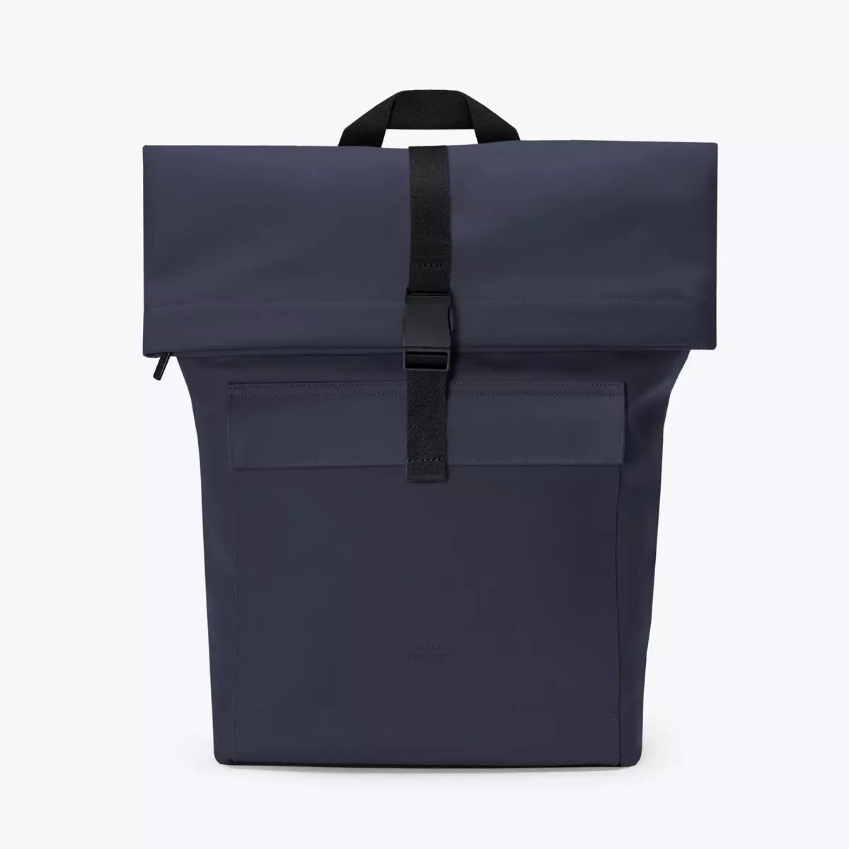 Jannik Medium Lotus Infinity Dark Navy Backpack with roll-top closure and side zipper.