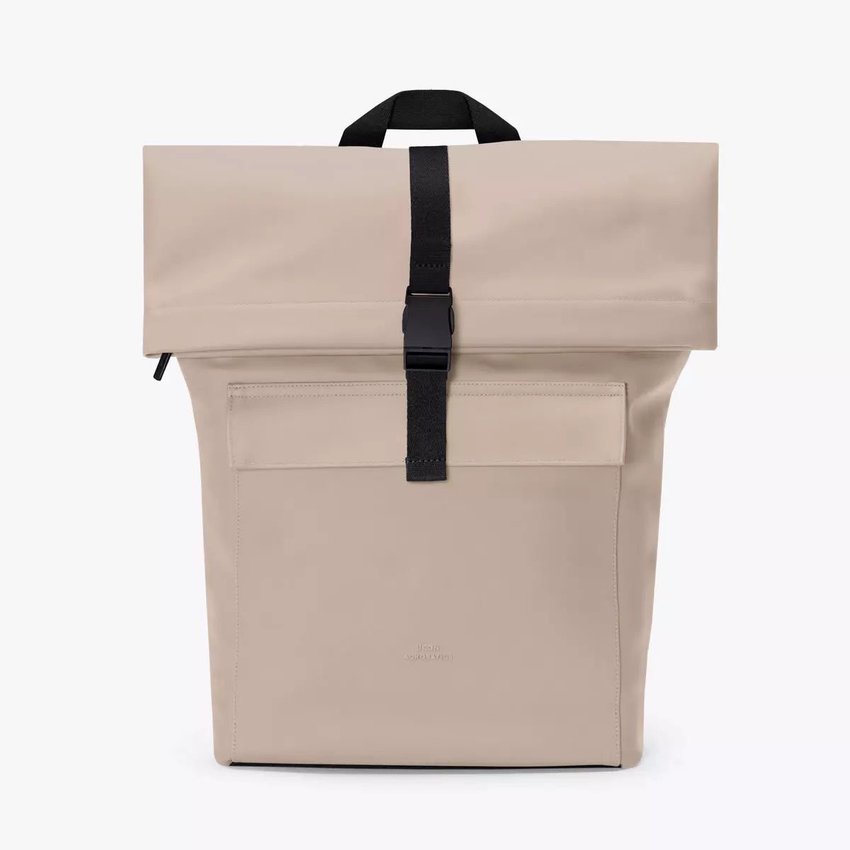 Jannik Medium Lotus Infinity Sand Backpack with roll-top closure and side zipper, made from ultra-durable material.