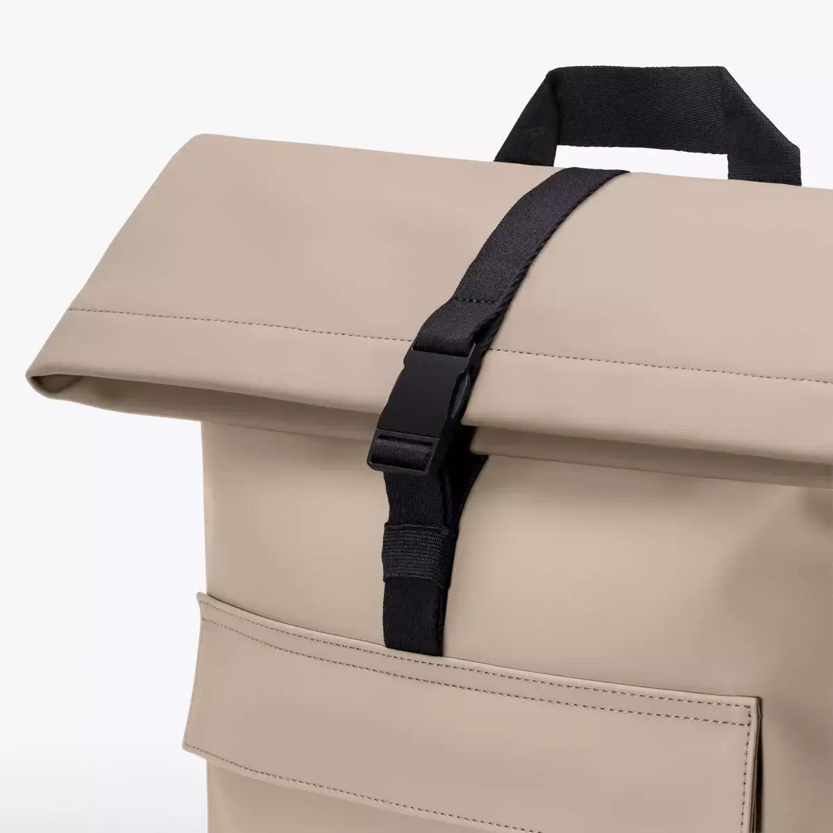 Jannik Medium Lotus Infinity Sand Backpack with waterproof roll-top closure and side zipper.
