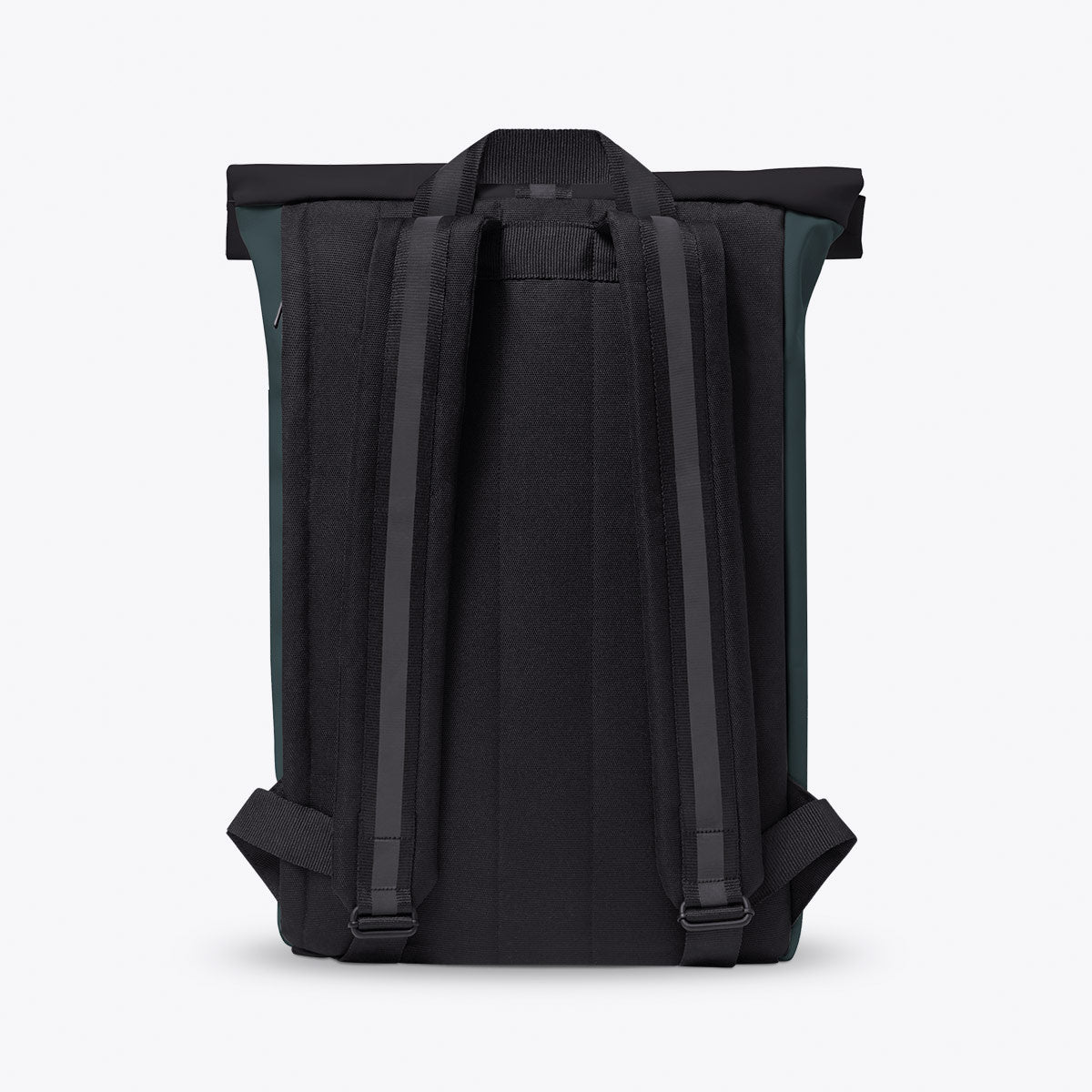 Back view of Jasper Aloe Forest Backpack featuring adjustable straps and roll-top closure.