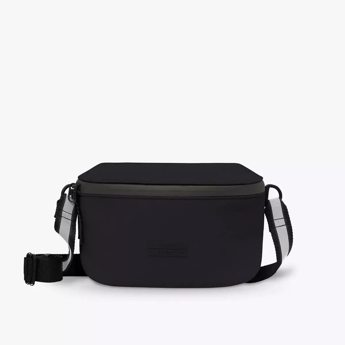 Jona Lotus Aloe Black Bum Bag featuring a waterproof design and reflective bands for enhanced visibility.