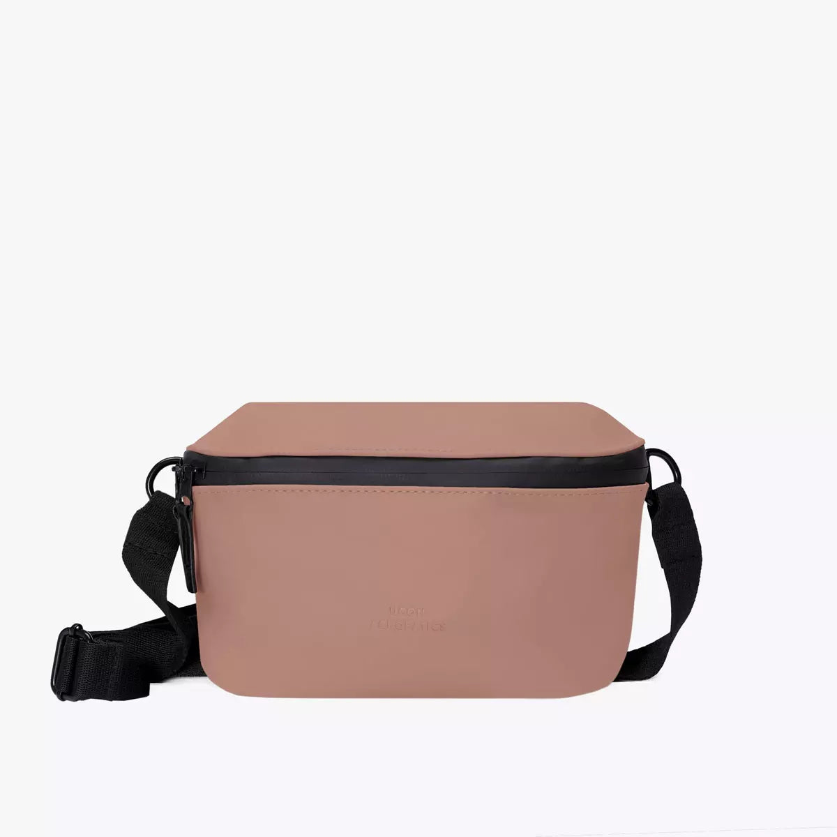 Jona Lotus Redwood Bum Bag in pink with adjustable strap and zippered compartments.